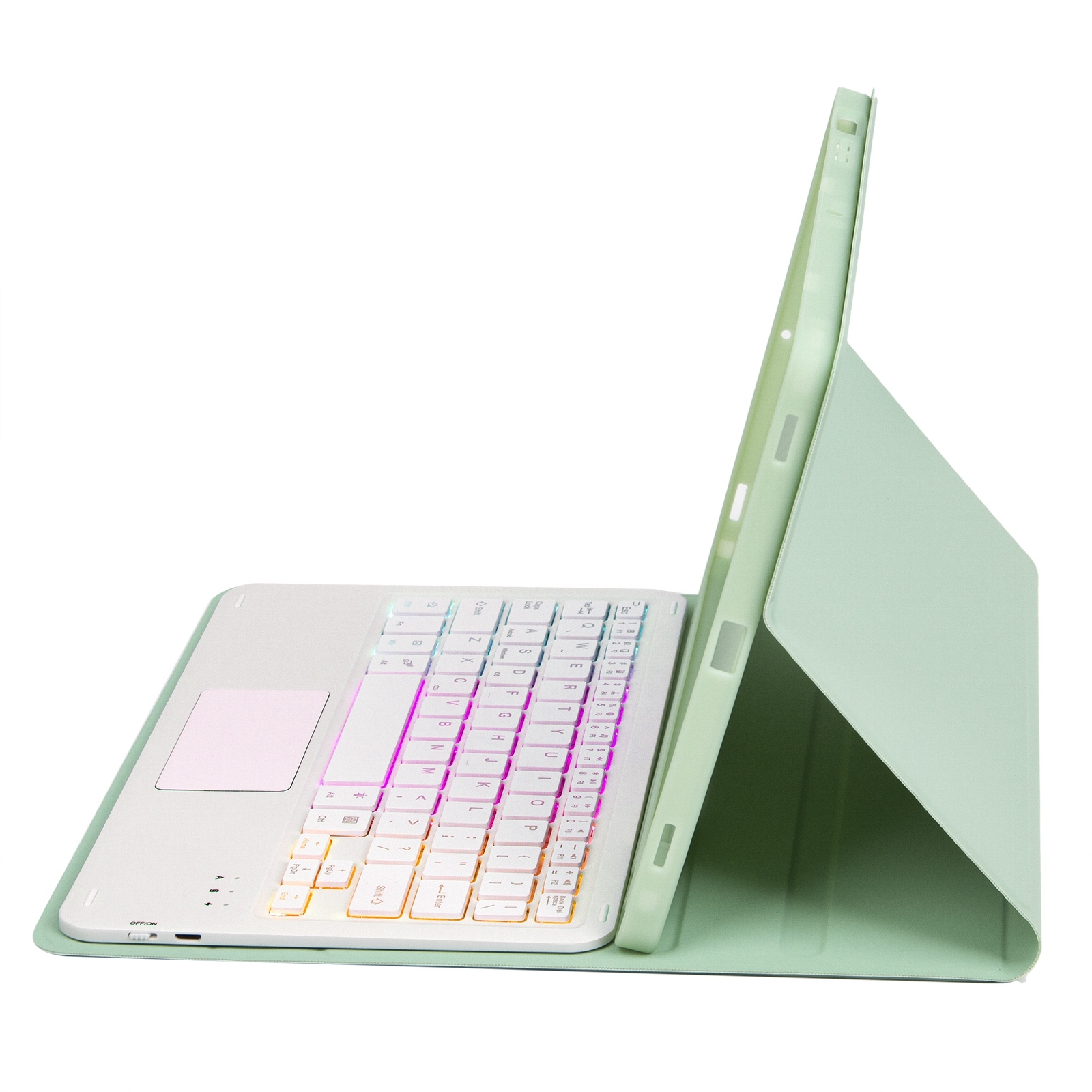 T07B-AS Skin Feel Pen Slot Touch Pad Backlight Bluetooth Keyboard Leather Tablet Case For iPad 9.7 2018&2017 / Pro 9.7 / Air 2(Mint Green)_voghion.com