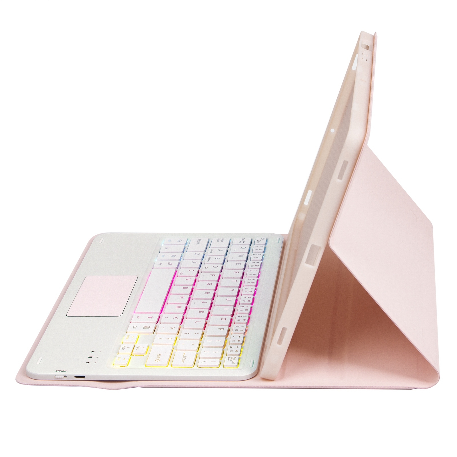 T102B-AS Skin Feel Pen Slot Touch Pad Backlight Bluetooth Keyboard Leather Tablet Case For iPad 10.2 2021&2020&2019/Air 2019/Pro 10.5(Pink)_voghion.com