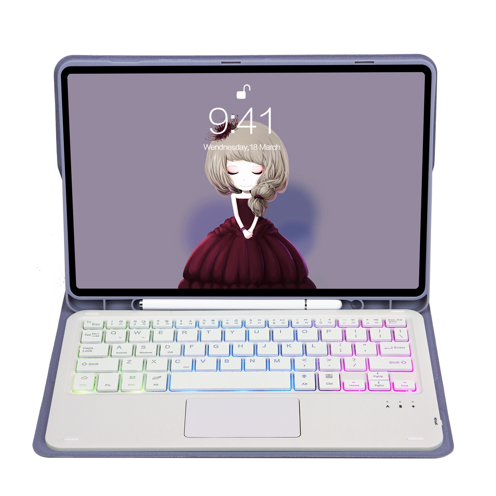 T098B-AS Skin Feel Pen Slot Touch Pad Backlight Bluetooth Keyboard Leather Tablet Case For iPad Air 4 10.9 2020 / Air 5 10.9 2022 (Purple)_voghion.com