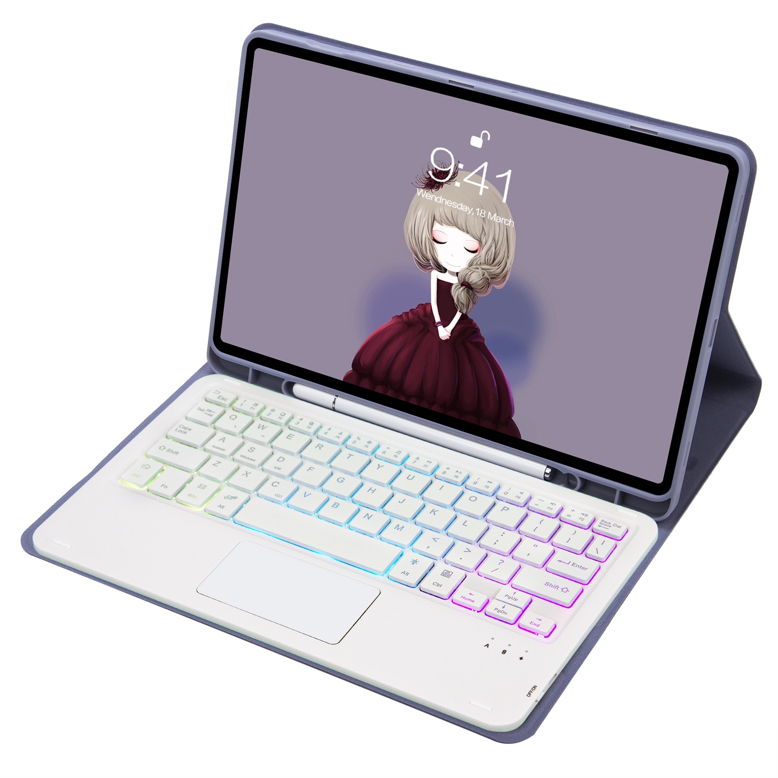 T098B-AS Skin Feel Pen Slot Touch Pad Backlight Bluetooth Keyboard Leather Tablet Case For iPad Air 4 10.9 2020 / Air 5 10.9 2022 (Purple)_voghion.com