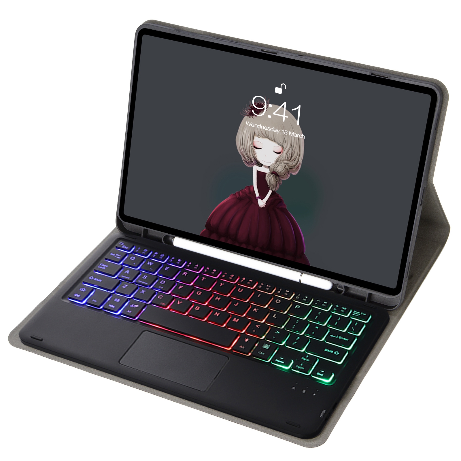 For Samsung Galaxy Tab A8 10.5 (2021) A08B-AS Lambskin Texture Backlight Bluetooth Keyboard Leather Tablet Case(Black)_voghion.com