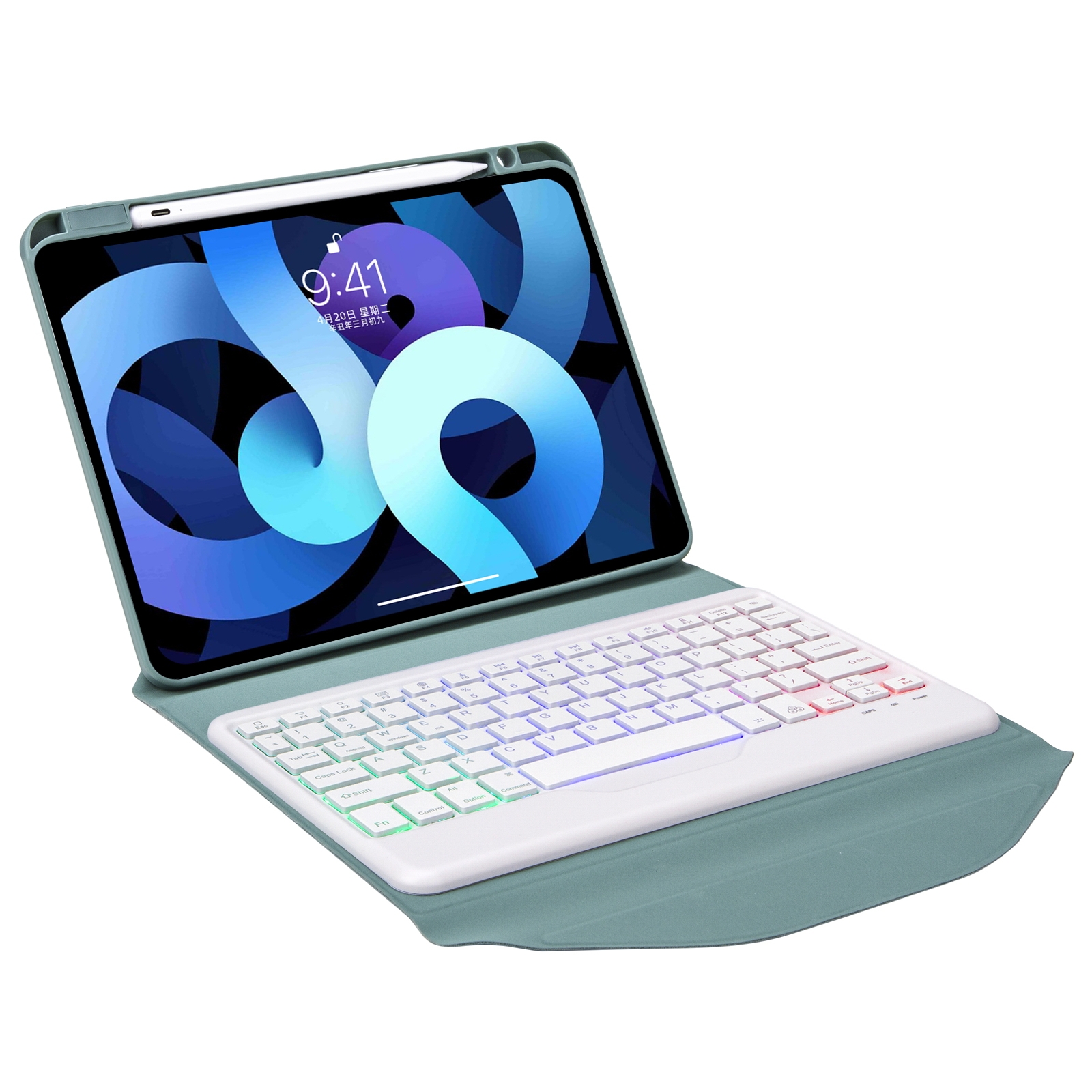 Z102BS Pen Slot Backlight Bluetooth Keyboard Leather Tablet Case For iPad 10.2 2021/2020/2019(Green)_voghion.com