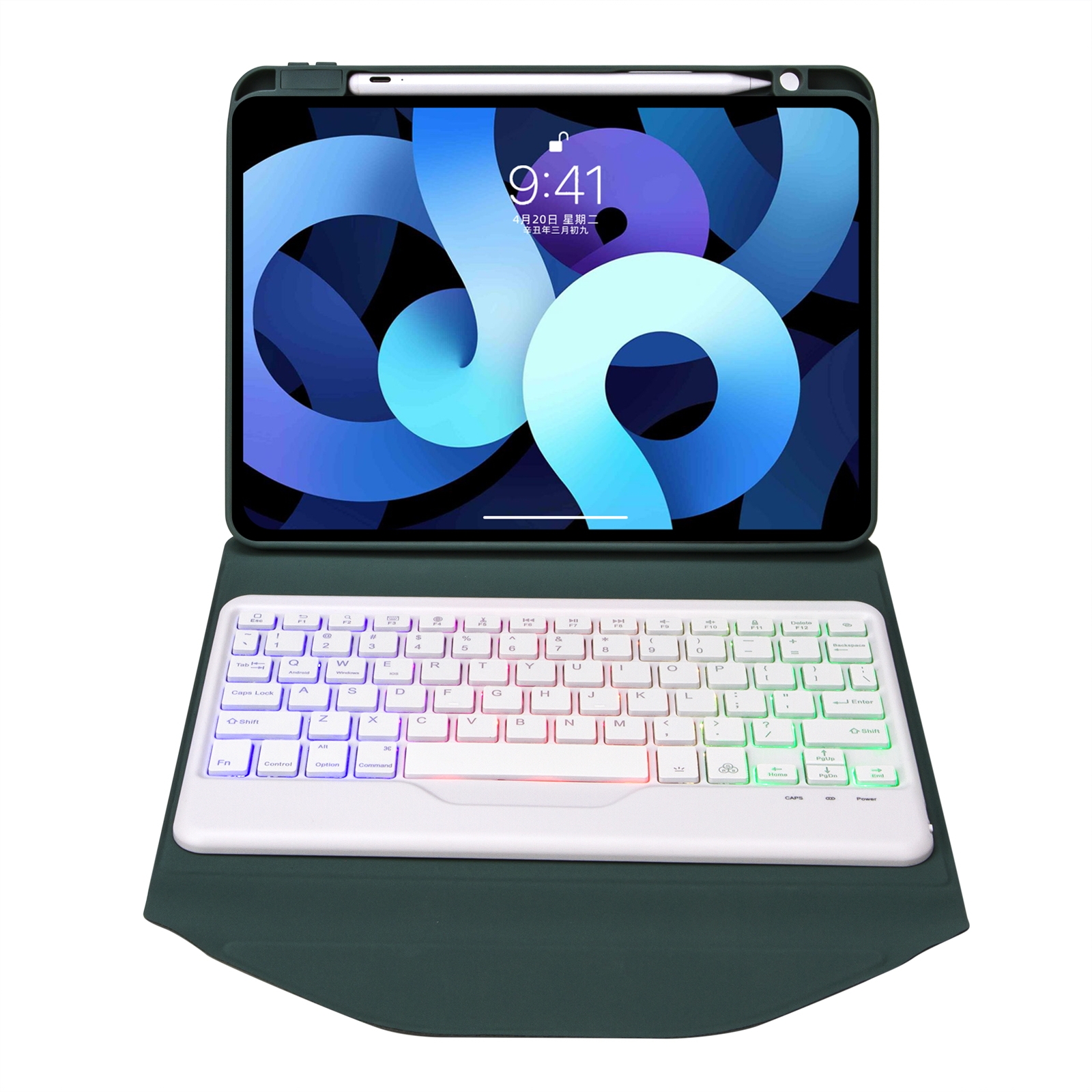 Z102BS Pen Slot Backlight Bluetooth Keyboard Leather Tablet Case For iPad 10.2 2021/2020/2019(Green)_voghion.com