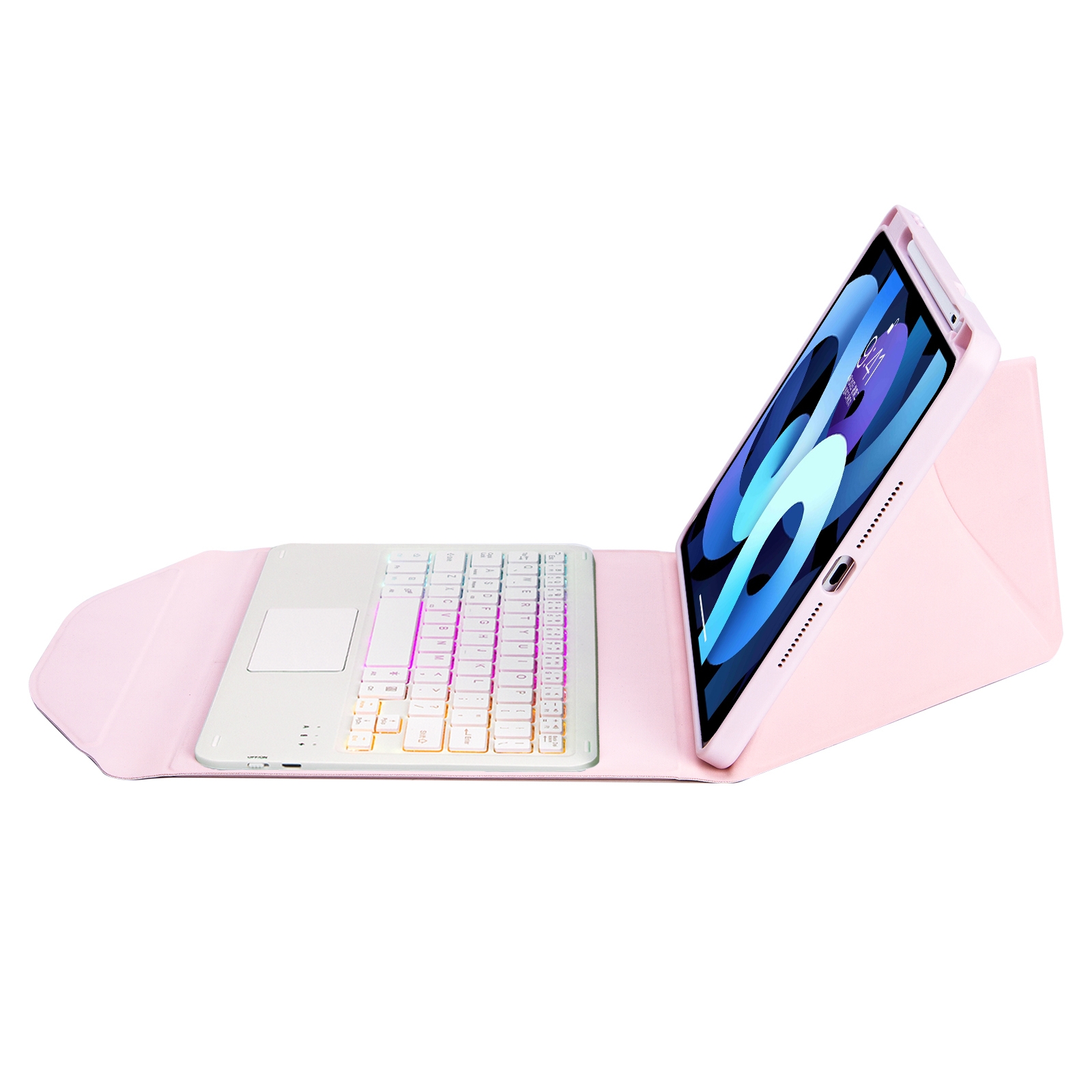 Z102B-AS Pen Slot Touchpad Backlight Bluetooth Keyboard Leather Tablet Case For iPad 10.2 2021/2020/2019(Pink)_voghion.com
