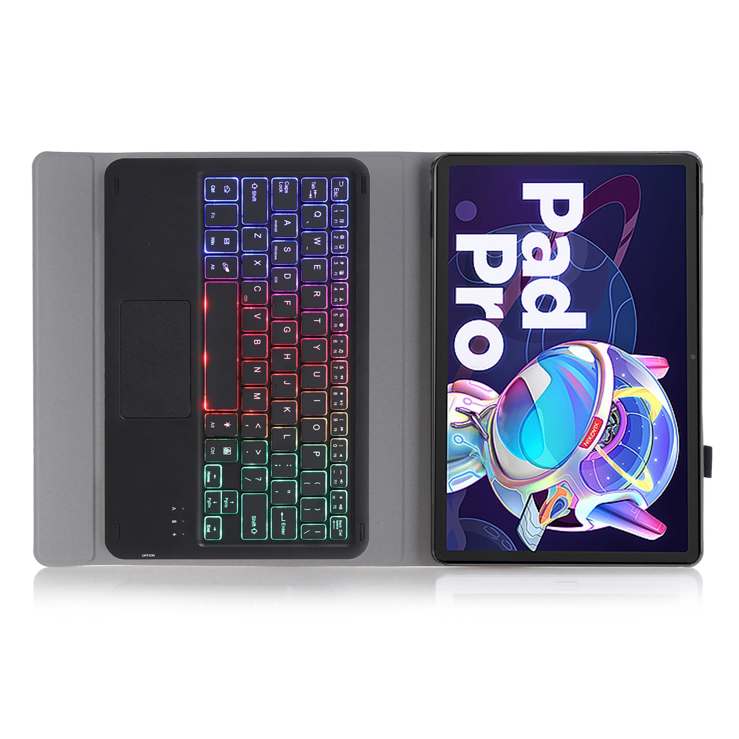 AM18-AS Tri-color Backlight Bluetooth Keyboard Leather Case with Touchpad For Lenovo XiaoXin Pad Pro 2022 11.2 inch(Black)_voghion.com