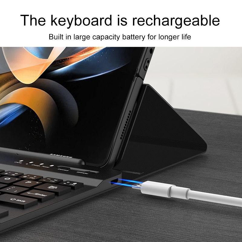 For Samsung Galaxy Z Fold4 5G Magnetic Folding Bluetooth Keyboard Leather Case(Carbon Fiber)_voghion.com