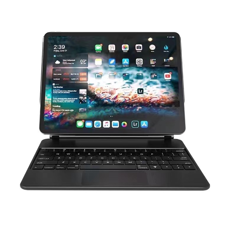 For iPad Air 5 / 4 10.9 inch P10 Bluetooth Keyboard Leather Case with Touch Pad(White)_voghion.com