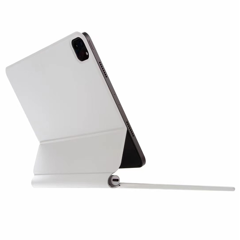 For iPad Air 5 / 4 10.9 inch P10 Bluetooth Keyboard Leather Case with Touch Pad(White)_voghion.com