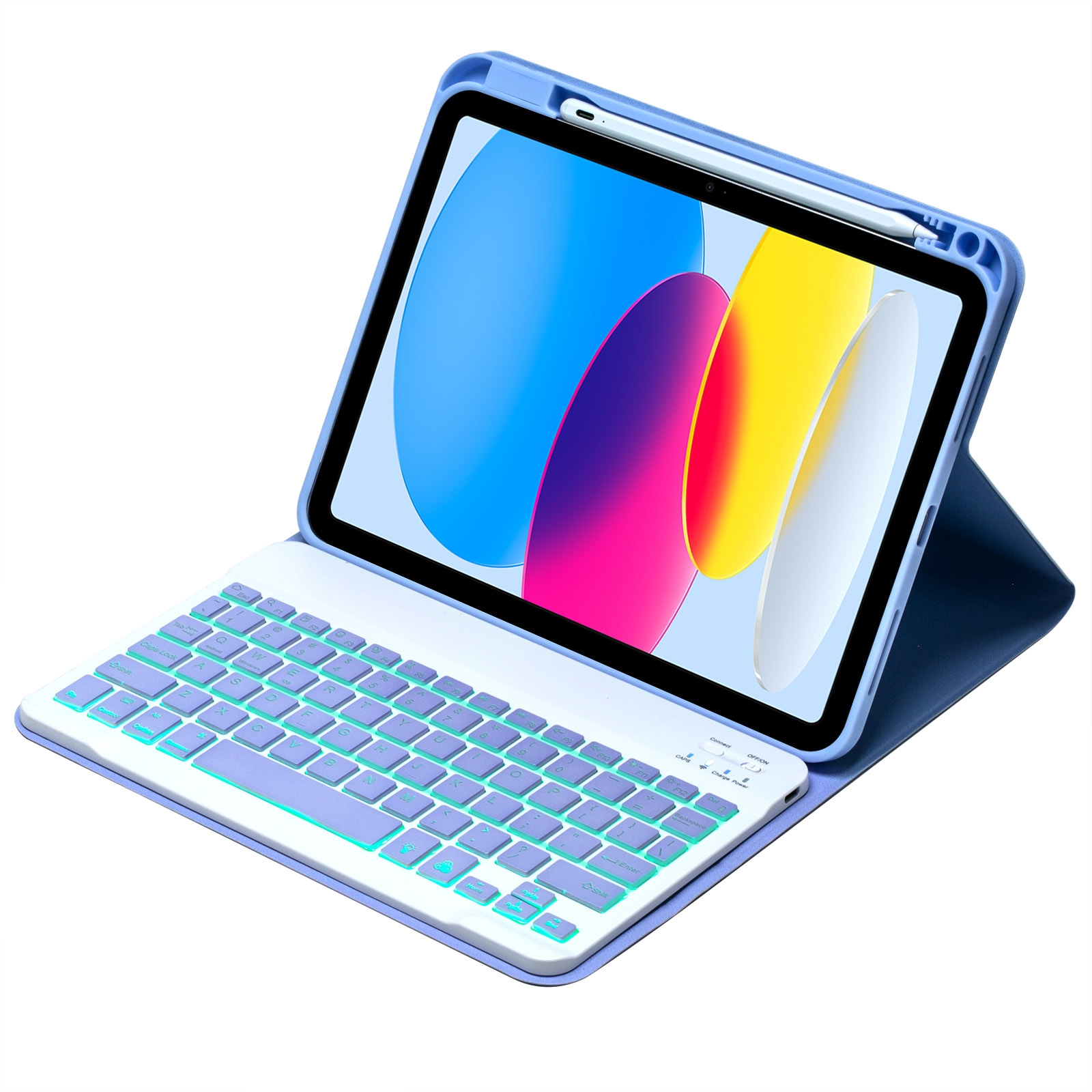 iPad 10th Gen 10.9 2022 SA-10DS -taustavalo Bluetooth-näppäimistön nahkainen tablet-kotelo kynäpaikalla (vaalean violetti)_voghion.com