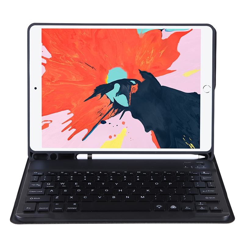 T102B para iPad Air / Pro de 10,5 pulgadas (2019) Funda para tableta con teclado Bluetooth ultrafina de color caramelo de TPU con soporte y ranura para bolígrafo (negro)_voghion.com