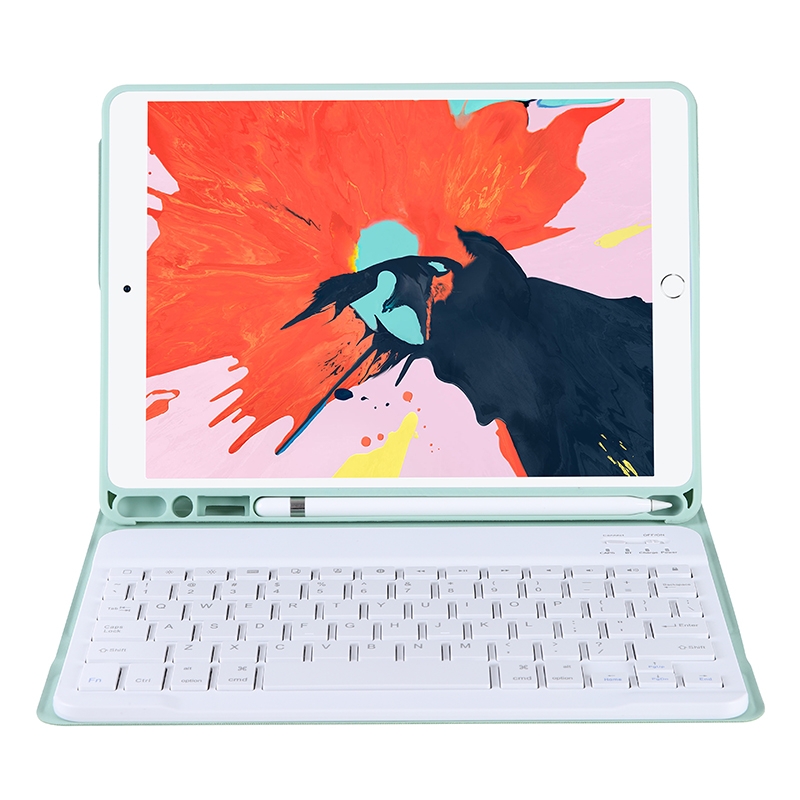 T102B For iPad Air / Pro 10.5 inch (2019) TPU Candy Color Ultra-thin Bluetooth Keyboard Tablet Case with Stand & Pen Slot(Light Green)_voghion.com