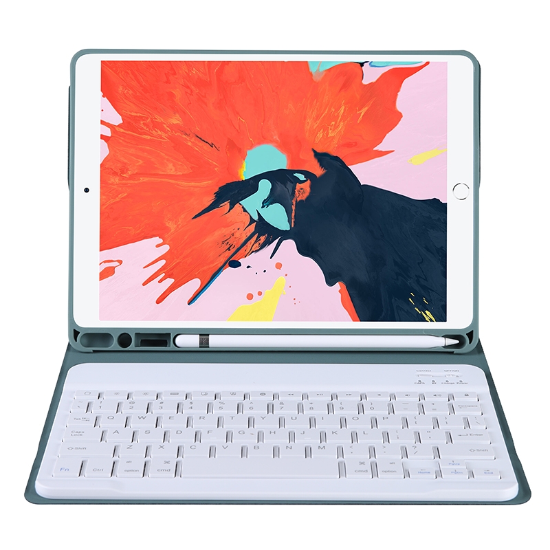 T102B For iPad Air / Pro 10.5 inch (2019) TPU Candy Color Ultra-thin Bluetooth Keyboard Tablet Case with Stand & Pen Slot(Dark Green)_voghion.com
