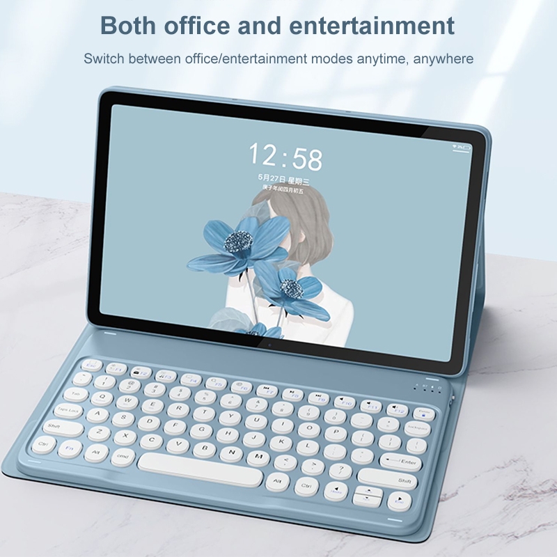 Pour Lenovo Tab M10 Plus 10.6 3e génération 2022 YM-LX106 Clé ronde détachable Bluetooth Tablette Clavier Étui en cuir avec souris (Vert Matcha)_voghion.com