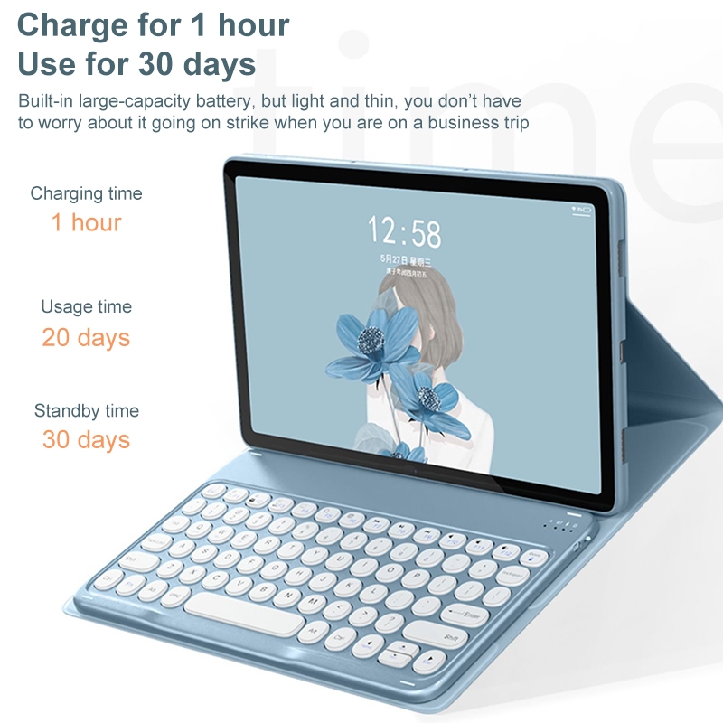 Pour Lenovo Tab M10 Plus 10.6 3e génération 2022 YM-LX106 Clé ronde détachable Bluetooth Tablette Clavier Étui en cuir avec souris (Vert Matcha)_voghion.com