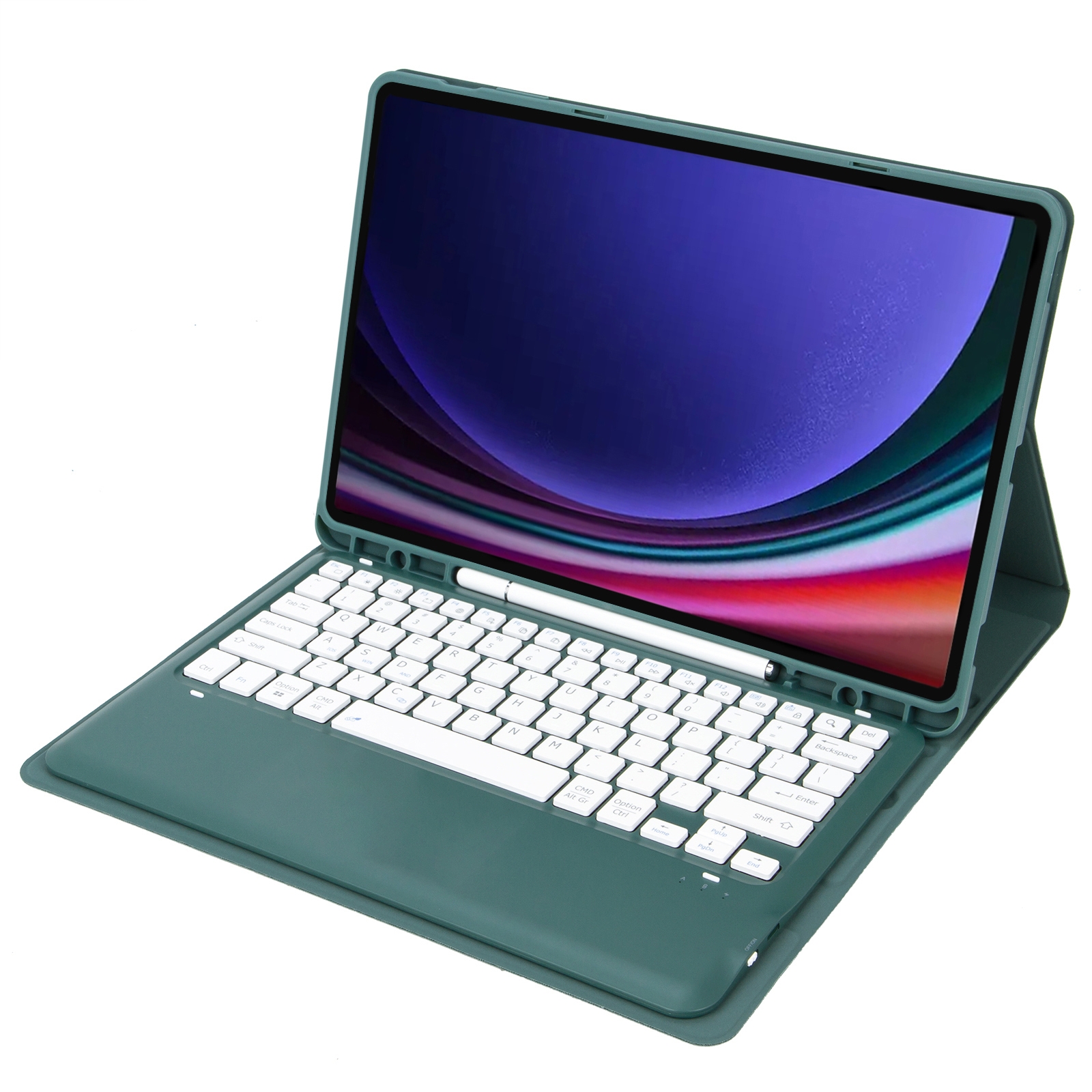 For Samsung Galaxy Tab S9+ A810B Pen Slot Detachable Bluetooth Keyboard Leather Tablet Case(Dark Green)_voghion.com