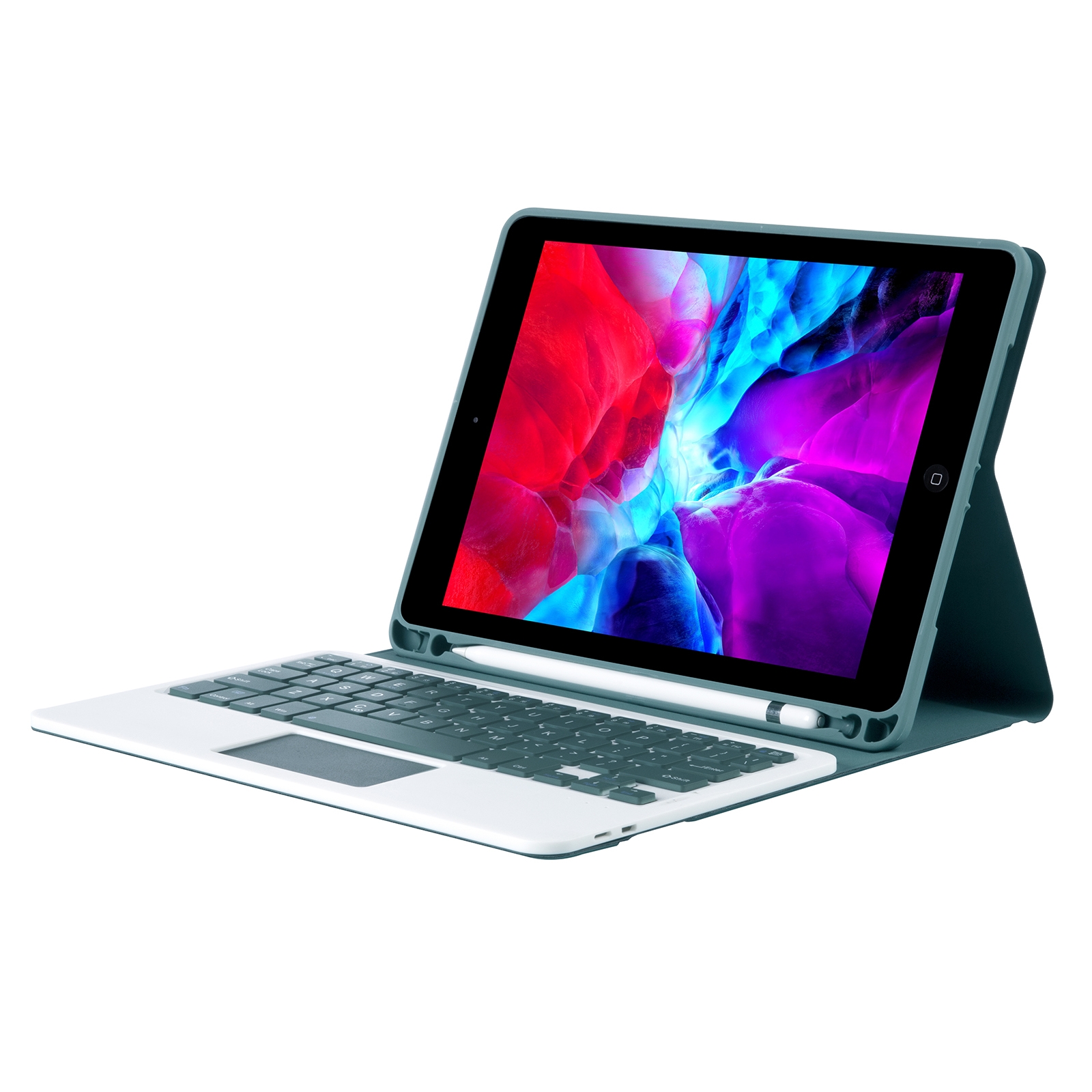 T098B-A Textura de pele prensada TPU removível Candy Colors Capa para tablet com teclado Bluetooth para iPad Air 4 10,9 polegadas (2020), com suporte e slot para caneta e toque (verde escuro)_voghion.com