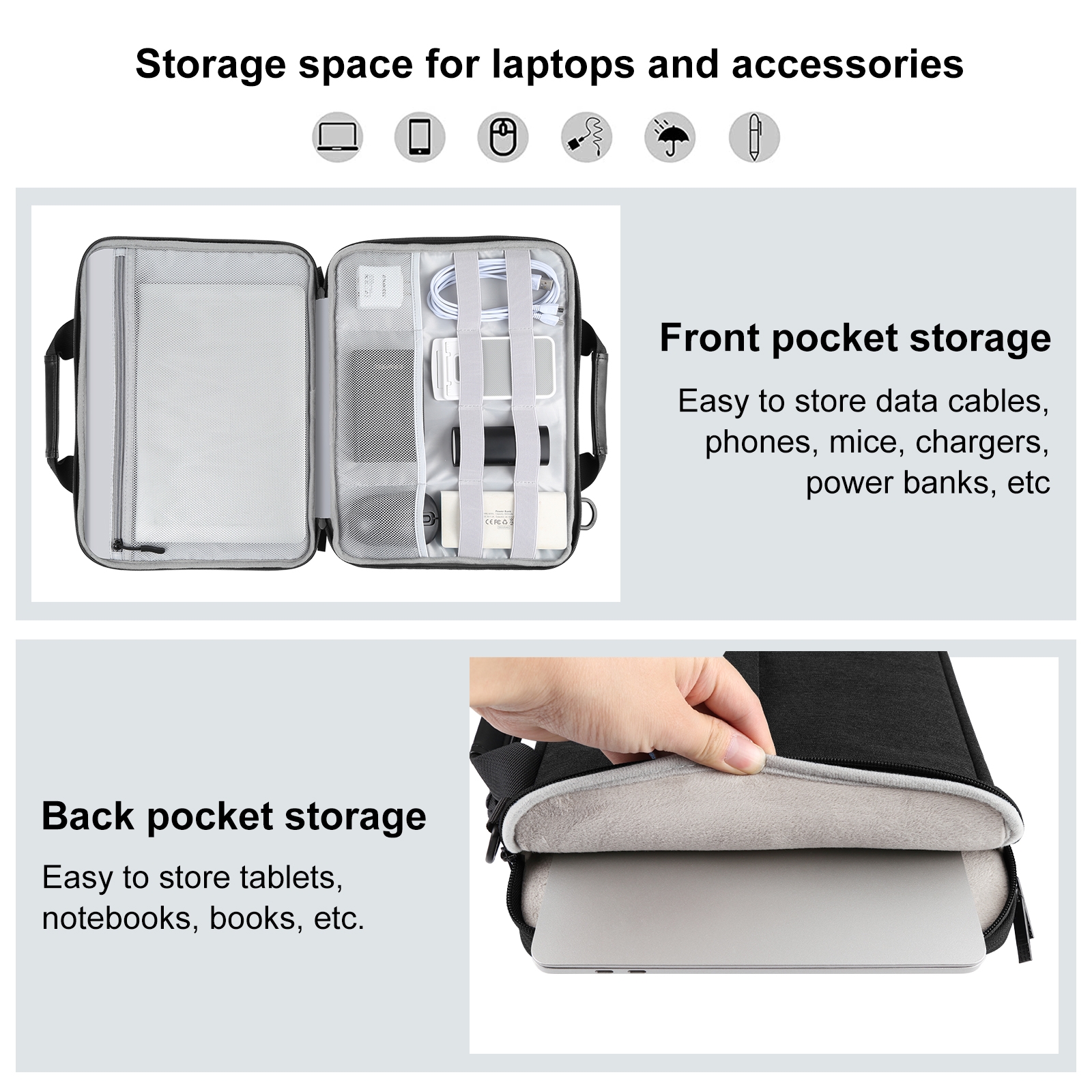 Borsa per laptop a tracolla con valigetta da 13,0 pollici-14,0 pollici per MacBook, Lenovo Thinkpad, ASUS, HP (nero)_voghion.com