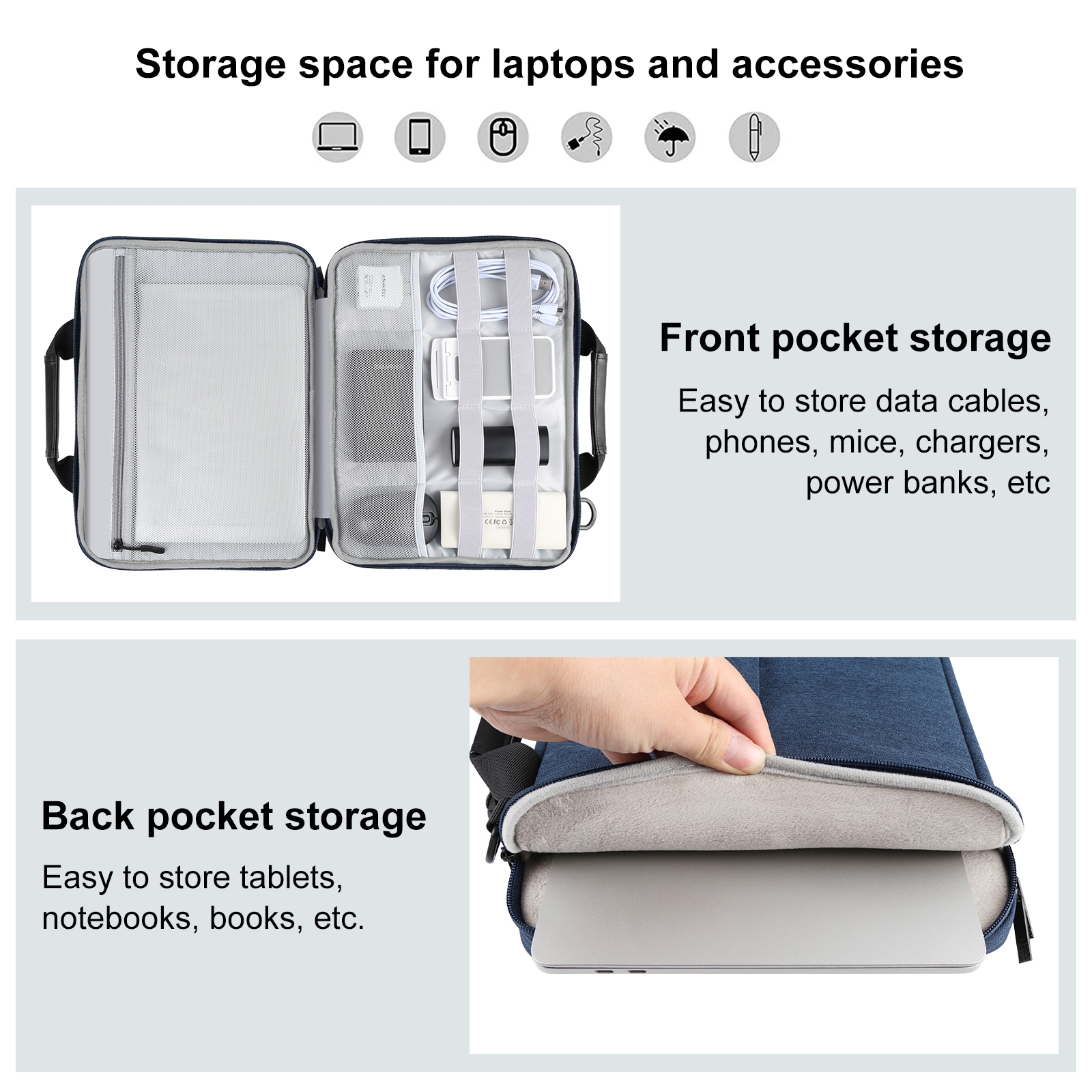 Maletín cruzado para portátil de 14,0 a 16,0 pulgadas para Macbook, Lenovo Thinkpad, ASUS, HP (azul marino)_voghion.com