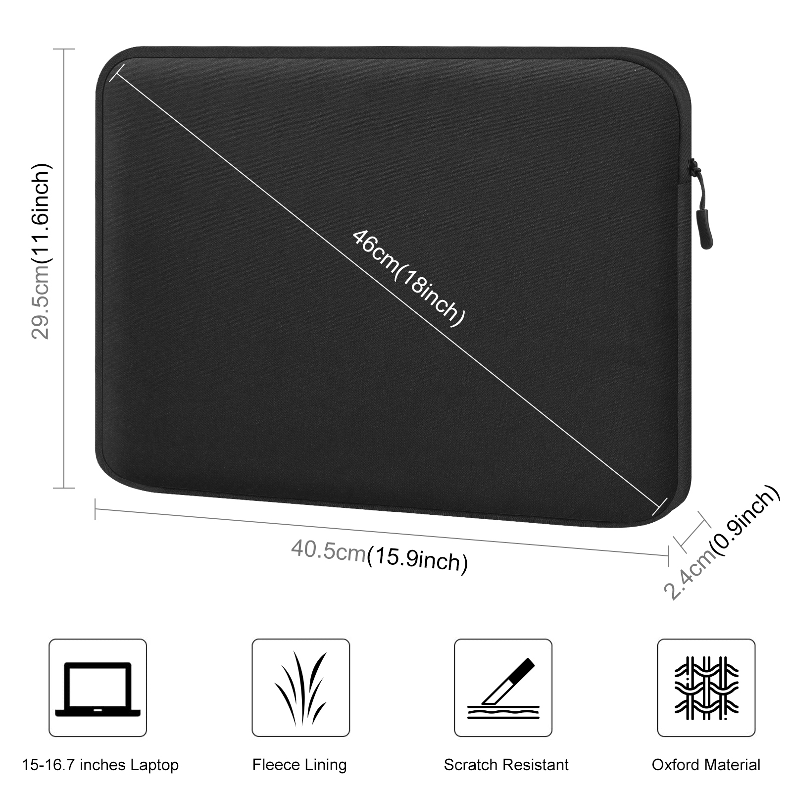 Borsa per laptop da 16 pollici con cerniera Borsa per laptop da 15-16,7 pollici (Nero)_voghion.com