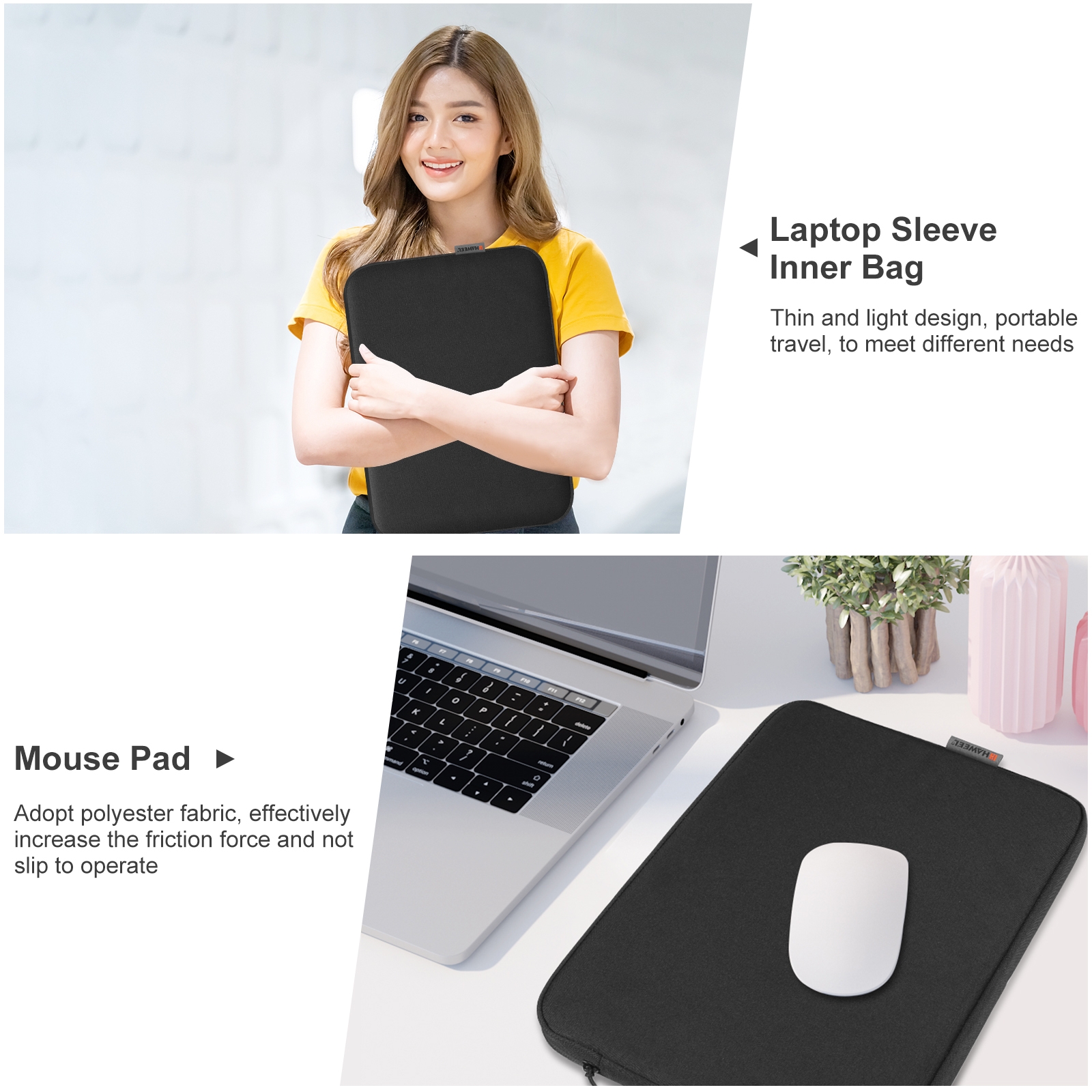 Borsa per laptop da 16 pollici con cerniera Borsa per laptop da 15-16,7 pollici (Nero)_voghion.com