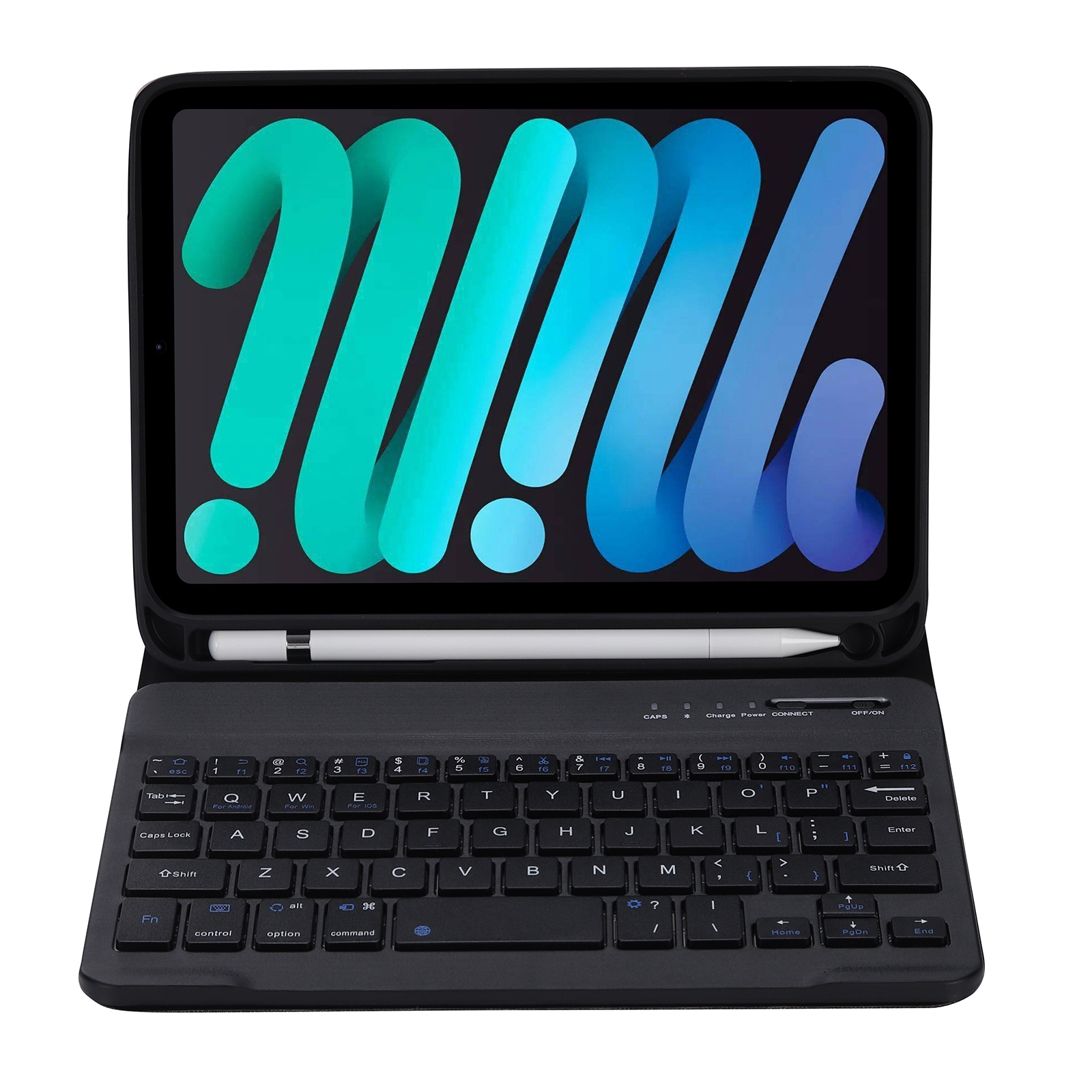 C06B Ultra-thin Candy Colors Bluetooth Keyboard Tablet Case for iPad mini 6, with Stand & Pen Slot (Black)_voghion.com