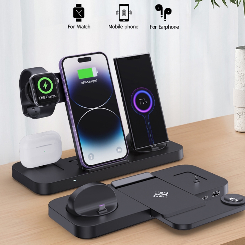 6 in 1 Multifunctional Foldable Vertical Wireless Charger (White)_voghion.com
