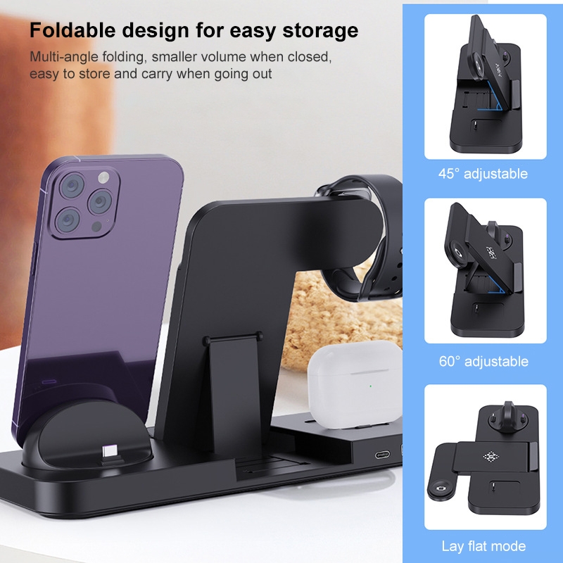 6 in 1 Multifunctional Foldable Vertical Wireless Charger (White)_voghion.com