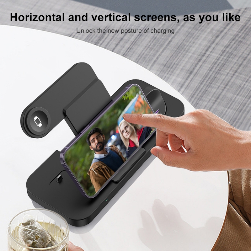 6 in 1 Multifunctional Foldable Vertical Wireless Charger (White)_voghion.com