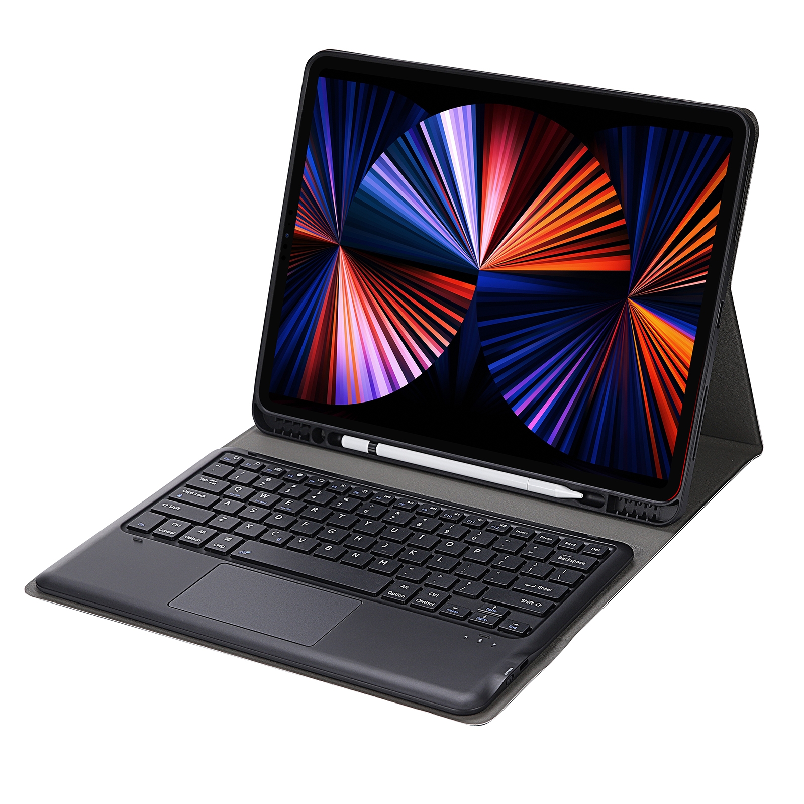 A12B-A Ultra-thin ABS Detachable Bluetooth Keyboard Tablet Case with Touchpad & Pen Slot & Holder for iPad Pro 12.9 2021 / 2020 / 2018 (Black)_voghion.com