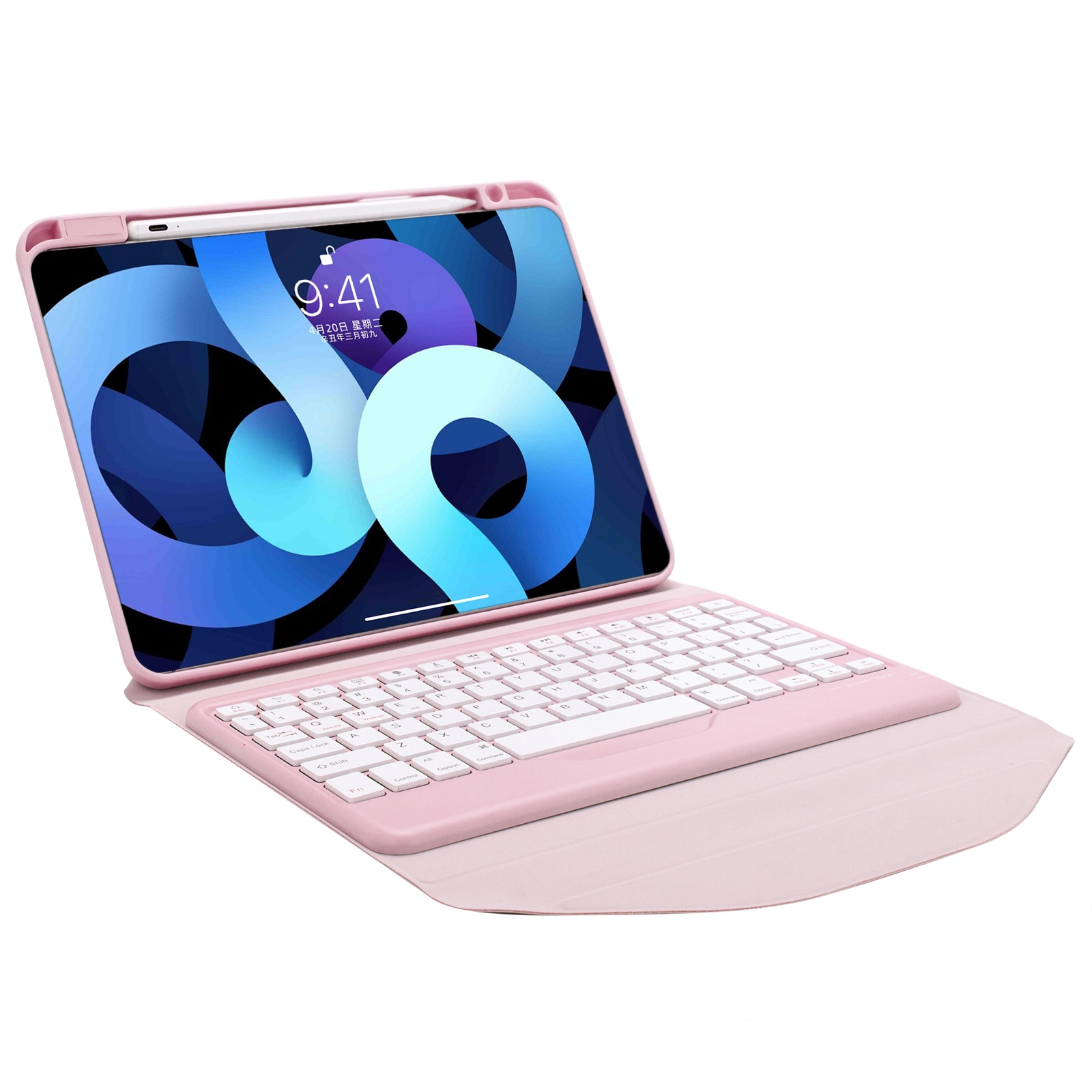 Z102B Klawiatura Bluetooth z miejscem na pióro Skórzane etui na tablet iPad 10.2 2021/2020/2019 (różowy)_voghion.com