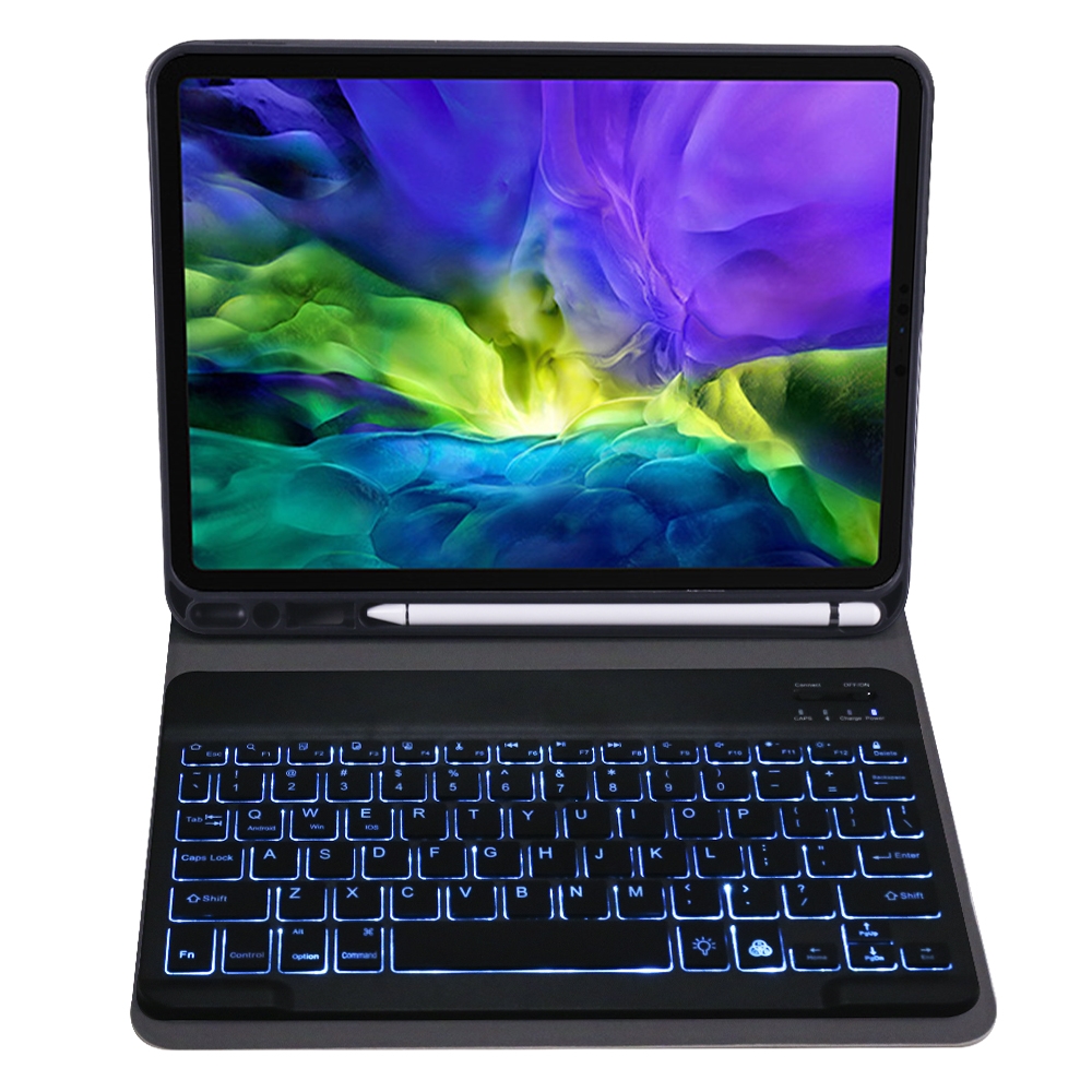 A11BS 2020 Ultra-thin ABS Detachable Bluetooth Keyboard Tablet Case for iPad Pro 11 inch (2020), with Backlight & Pen Slot & Holder (Dark Blue)_voghion.com