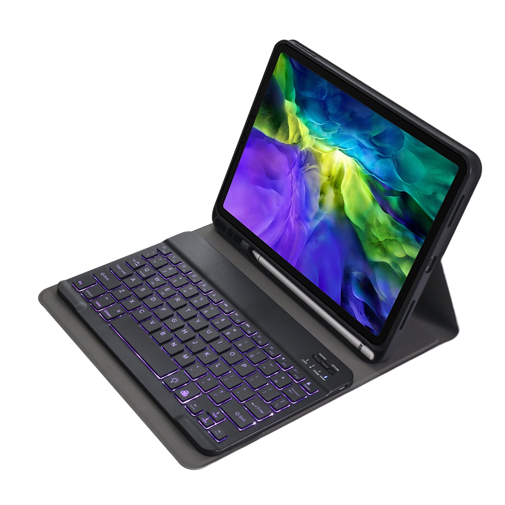 A11BS 2020 Ultra-thin ABS Detachable Bluetooth Keyboard Tablet Case for iPad Pro 11 inch (2020), with Backlight & Pen Slot & Holder (Dark Blue)_voghion.com