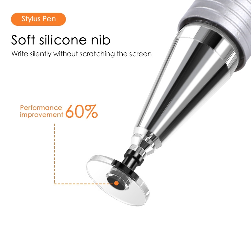 361 2 in 1 Universal Silicone Disc Nib Stylus Pen with Mobile Phone Writing Pen & Magnetic Cap(Silver)_voghion.com