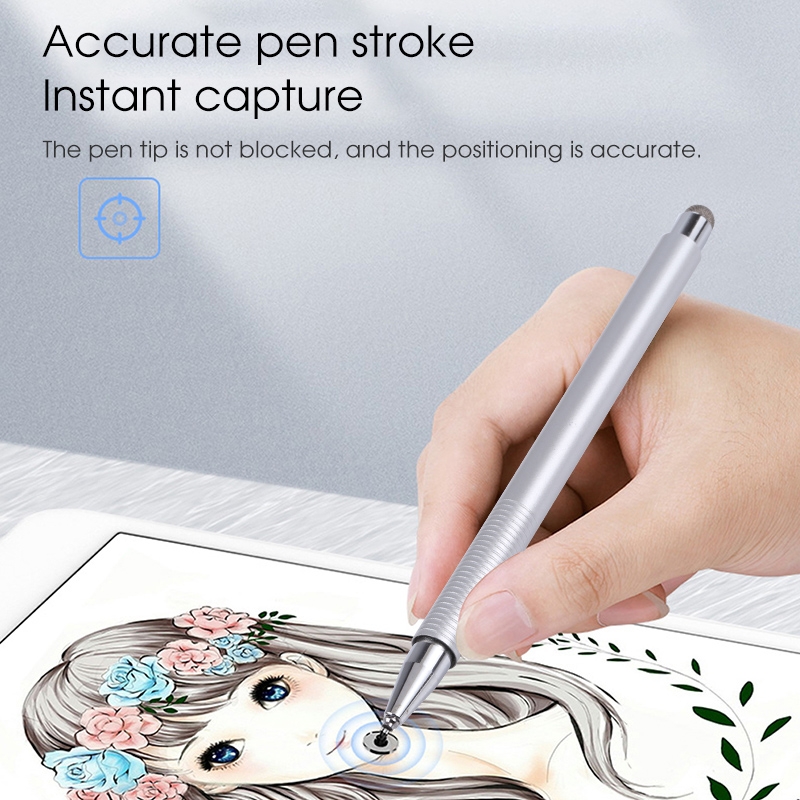 361 2 in 1 Universal Silicone Disc Nib Stylus Pen with Mobile Phone Writing Pen & Magnetic Cap(Silver)_voghion.com