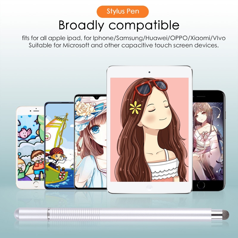 361 2 in 1 Universal Silicone Disc Nib Stylus Pen with Mobile Phone Writing Pen & Magnetic Cap(Silver)_voghion.com