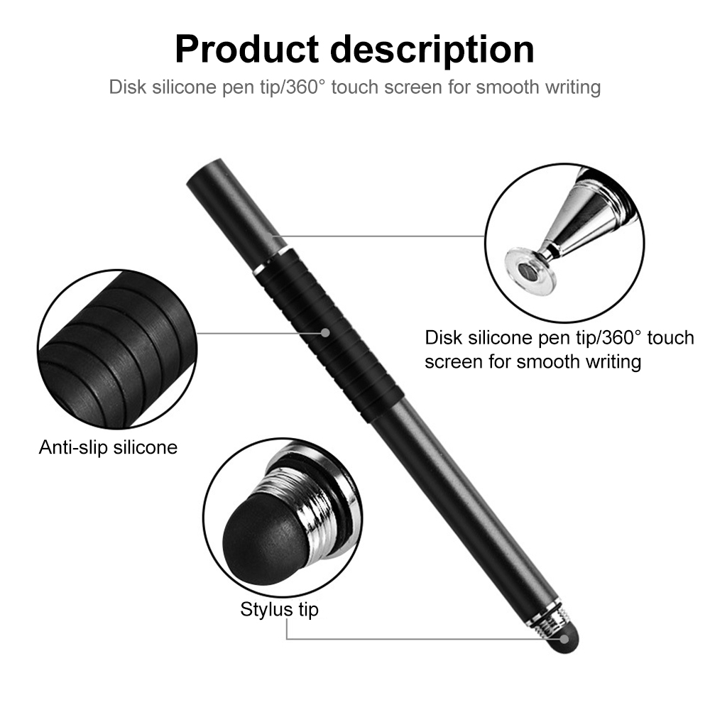 Stilou capacitiv metalic 2 în 1 cu ventuză, dublă atingere, cu ventuză (negru)_voghion.com