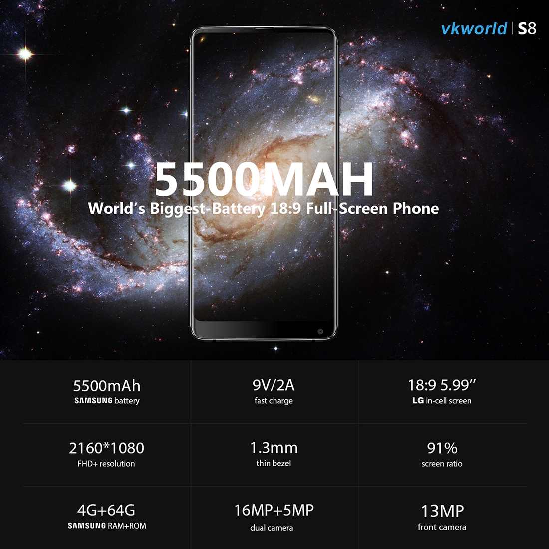 Телефон VKworld S8 4GB 64GB Двойная задняя камера Разблокировка по отпечатку пальца и лицу 5500мАч батарея MTK6750T 8 ядер Телефон VKworld S8 4GB 64GB Двойная задняя камера Разблокировка по отпечатку пальца и лицу 5500мАч батарея MTK6750T 8 ядер