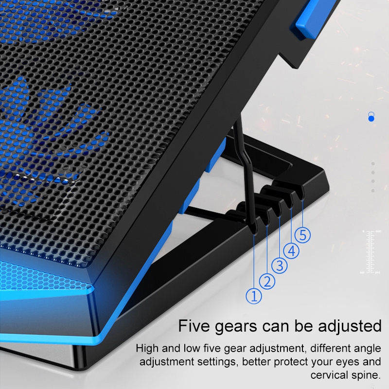 doppia porta USB Supporto per computer portatile con radiatore a cinque core (blu)_voghion.com