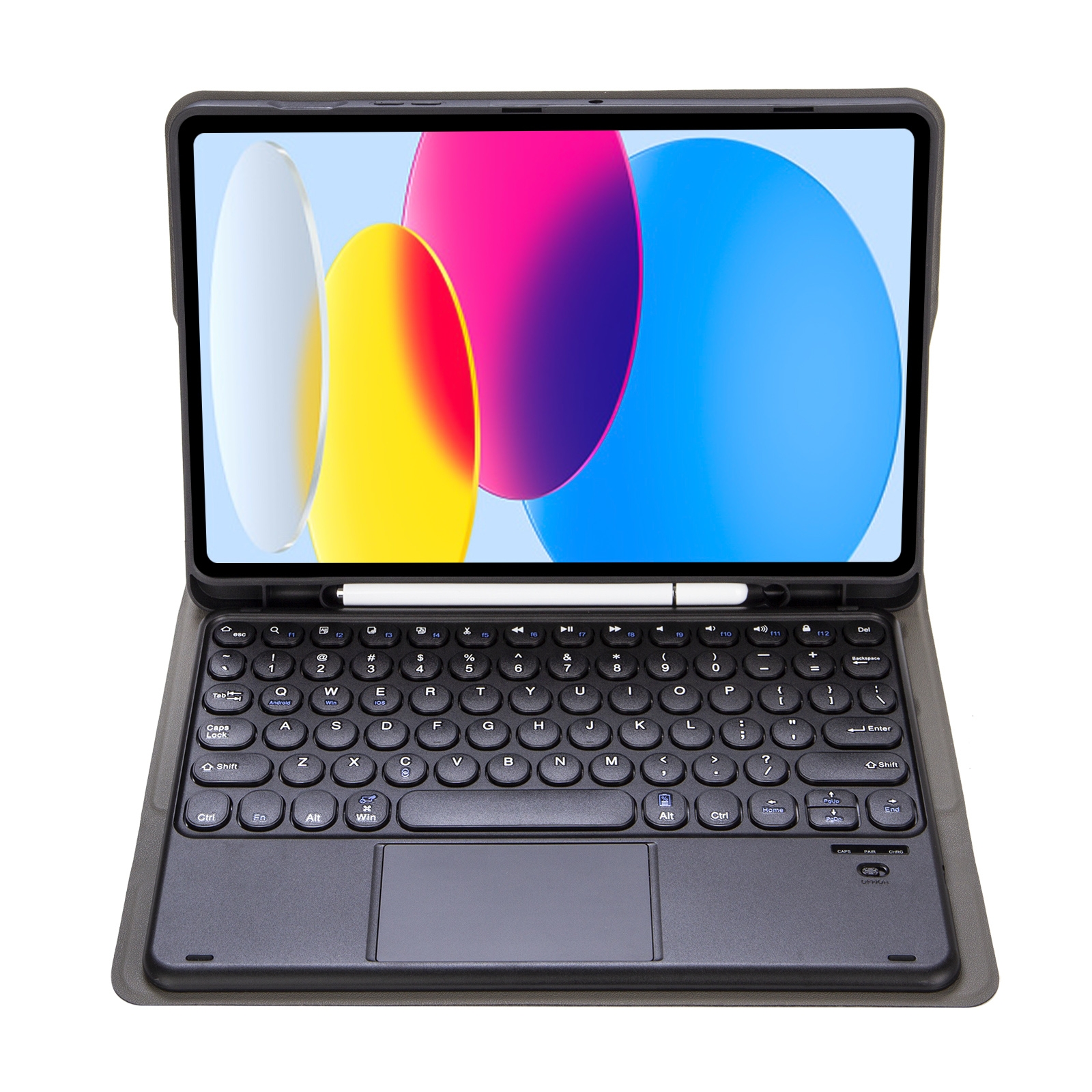 For iPad 10th Gen 10.9 2022 YA10B-A Lambskin Texture Bluetooth Touch Keyboard Leather Tablet Case with Pen Slot(Black)_voghion.com
