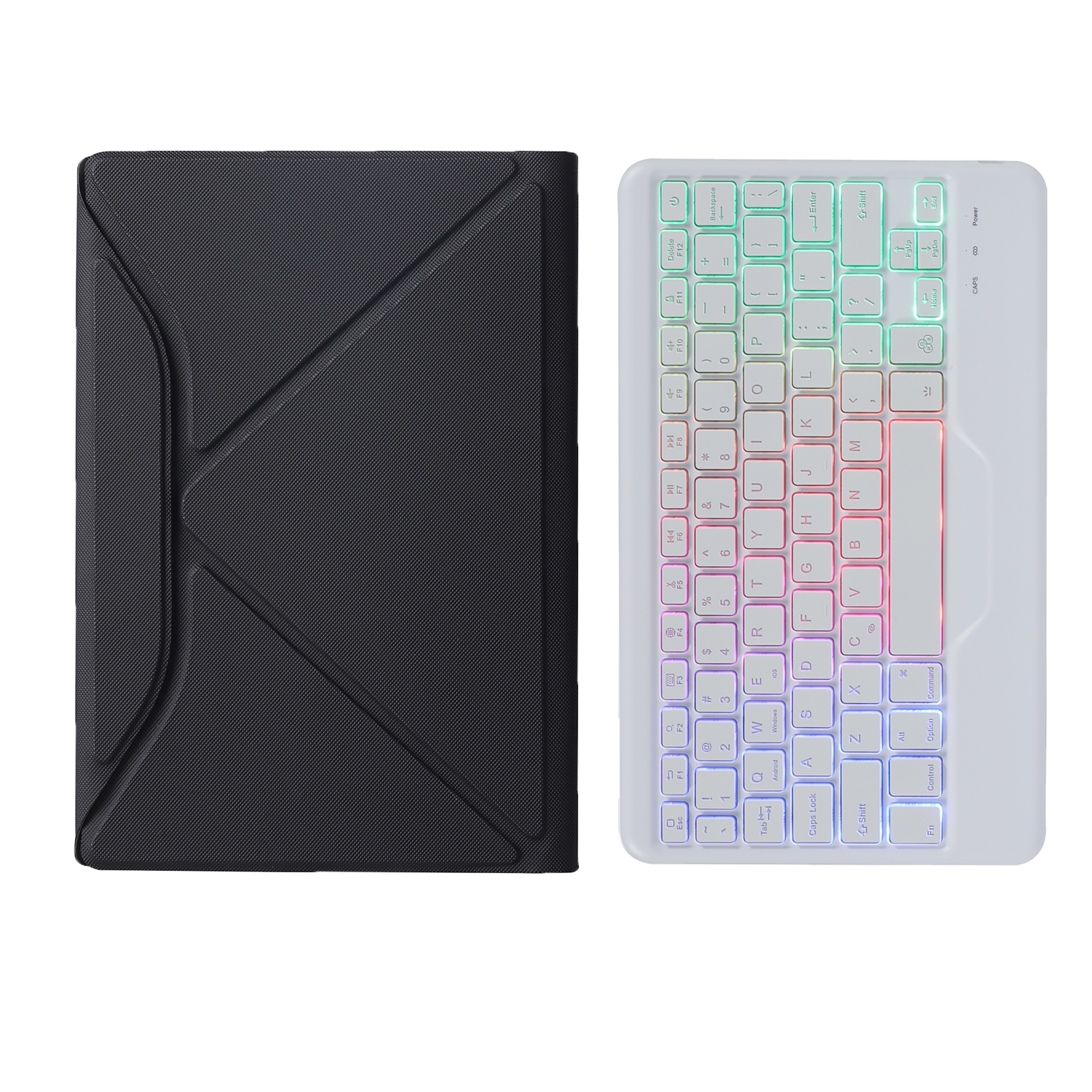 B500S Diamond Texture Triangle Back Holder Splittable Bluetooth Keyboard Leather Tablet Case with Backlight for Samsung Galaxy Tab A7 10.4 2020 (White + Black)_voghion.com