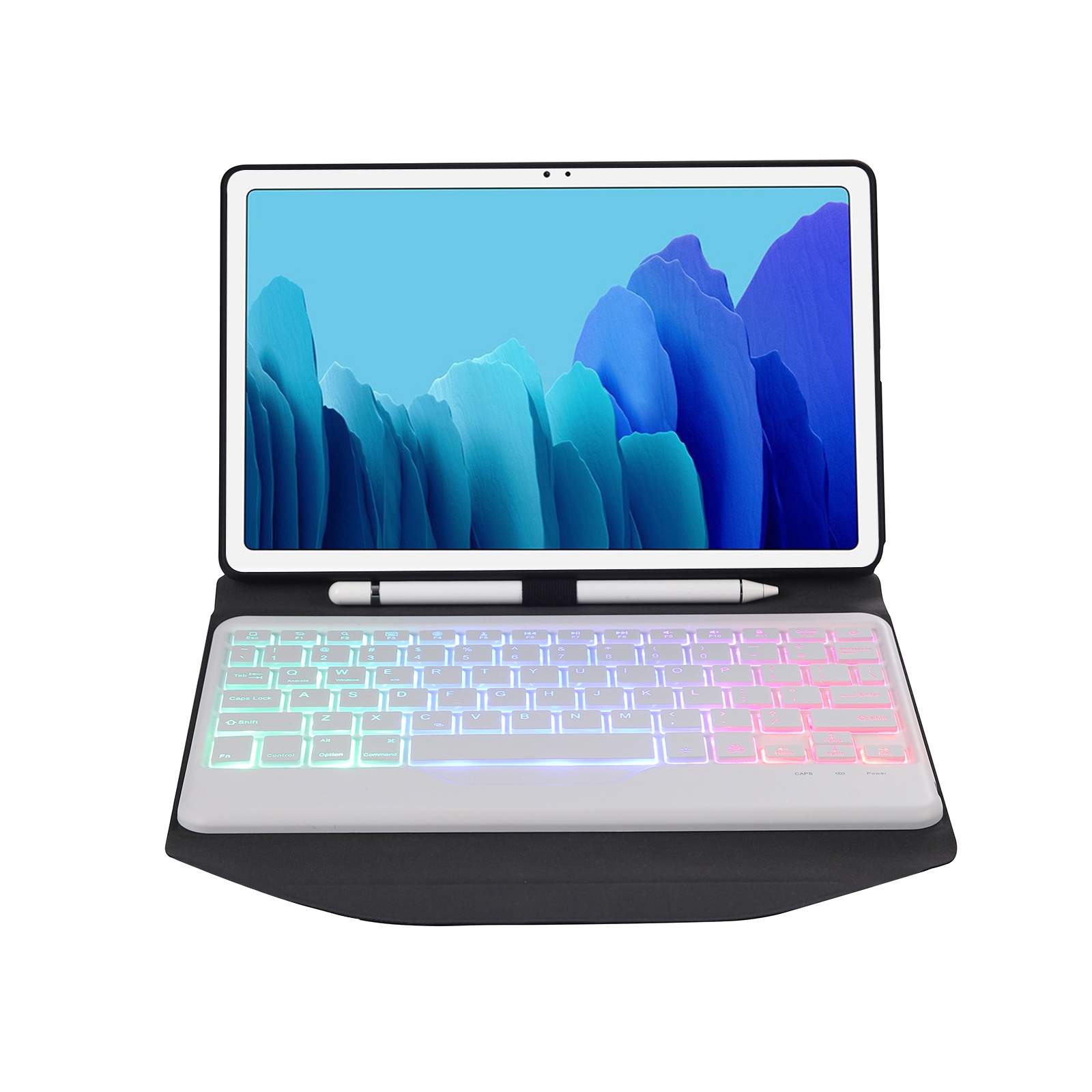 B500S Diamond Texture Triangle Back Holder Splittable Bluetooth Keyboard Leather Tablet Case with Backlight for Samsung Galaxy Tab A7 10.4 2020 (White + Black)_voghion.com