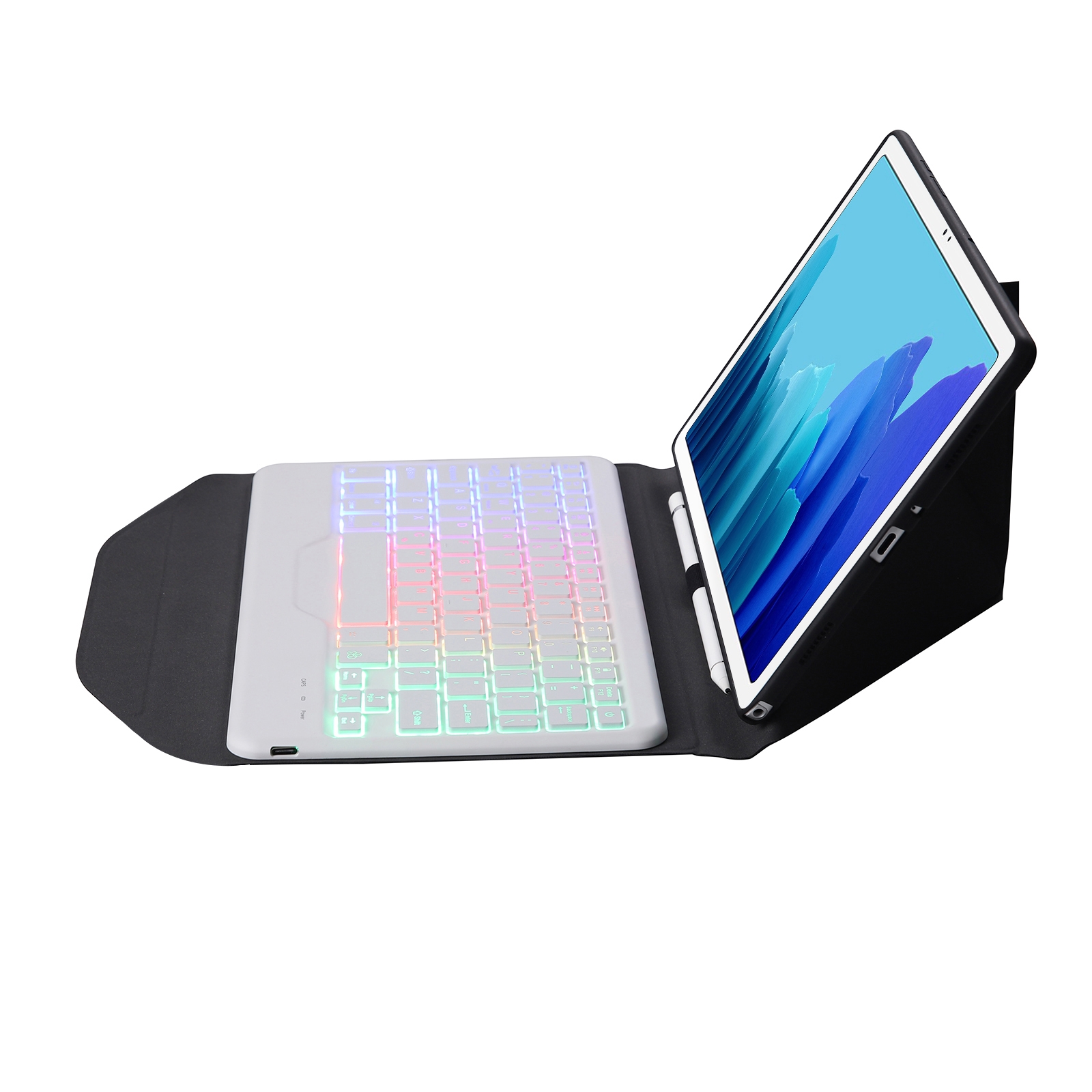 B500S Diamond Texture Triangle Back Holder Splittable Bluetooth Keyboard Leather Tablet Case with Backlight for Samsung Galaxy Tab A7 10.4 2020 (White + Black)_voghion.com