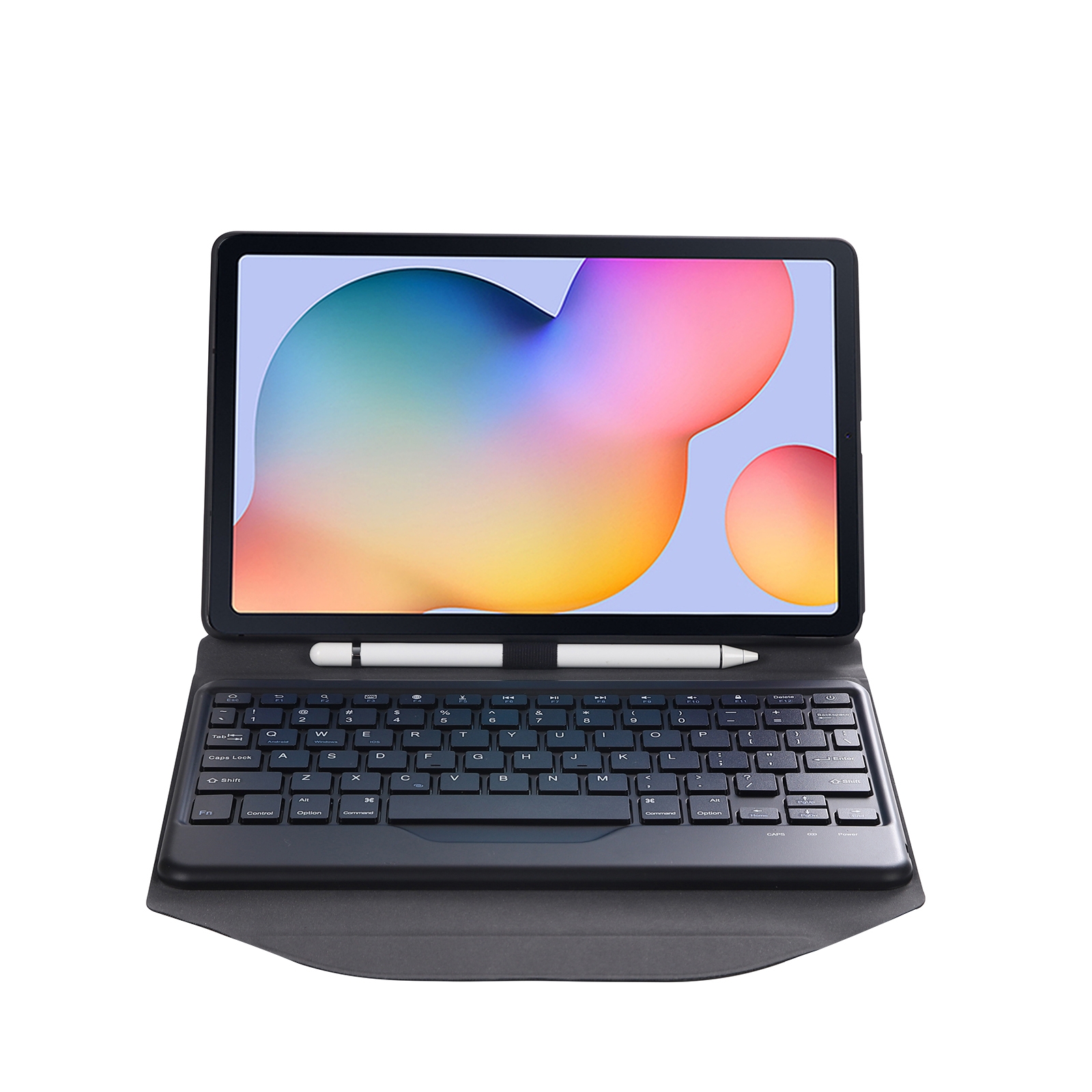 B610 Diamond Texture Triangle Back Holder Splittable Bluetooth Keyboard Leather Tablet Case for Samsung Galaxy Tab S6 Lite (Black Black)_voghion.com
