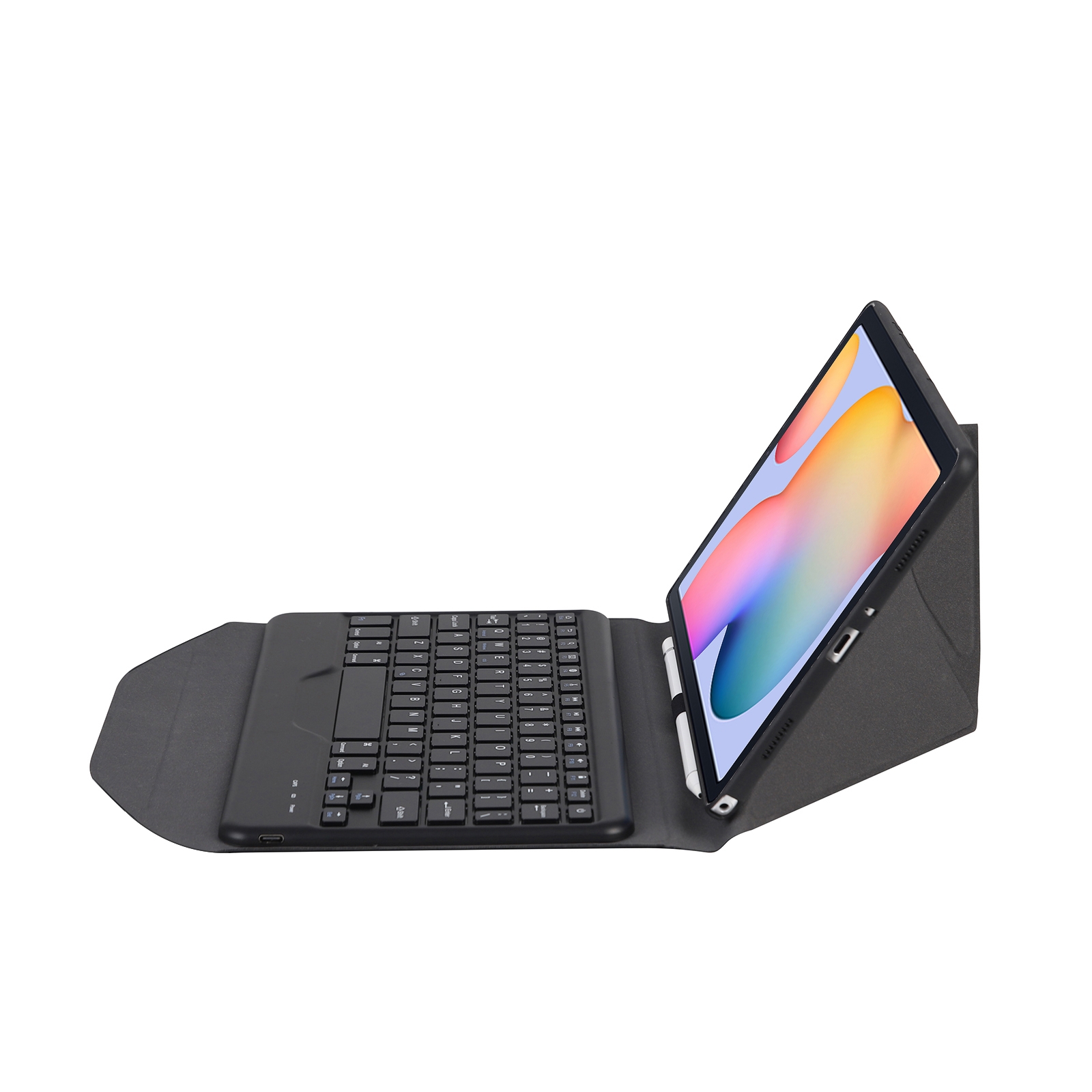 B610 Diamond Texture Triangle Back Holder Splittable Bluetooth Keyboard Leather Tablet Case for Samsung Galaxy Tab S6 Lite (Black Black)_voghion.com