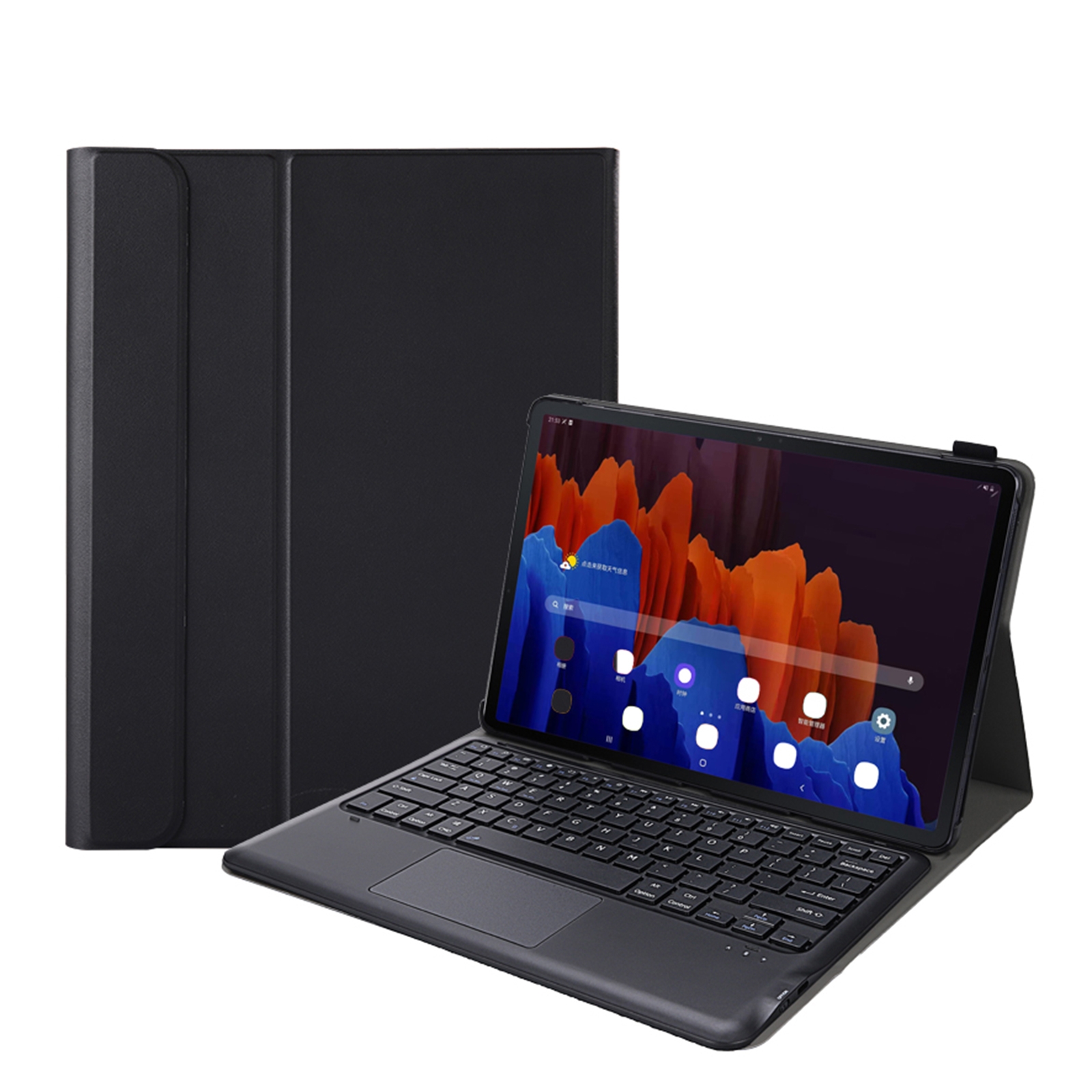 A970-A Splittable Bluetooth Keyboard Leather Tablet Case for Samsung Galaxy Tab S8+ / S7 FE T730 / S7+ T970 / T975, with Touchpad & Holder(Black)_voghion.com