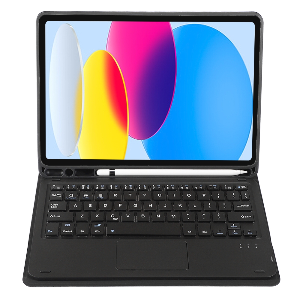 For iPad 10th Gen 10.9 2022 A10B-A Lambskin Texture Bluetooth Touch Keyboard Leather Tablet Case with Pen Slot(Black)_voghion.com