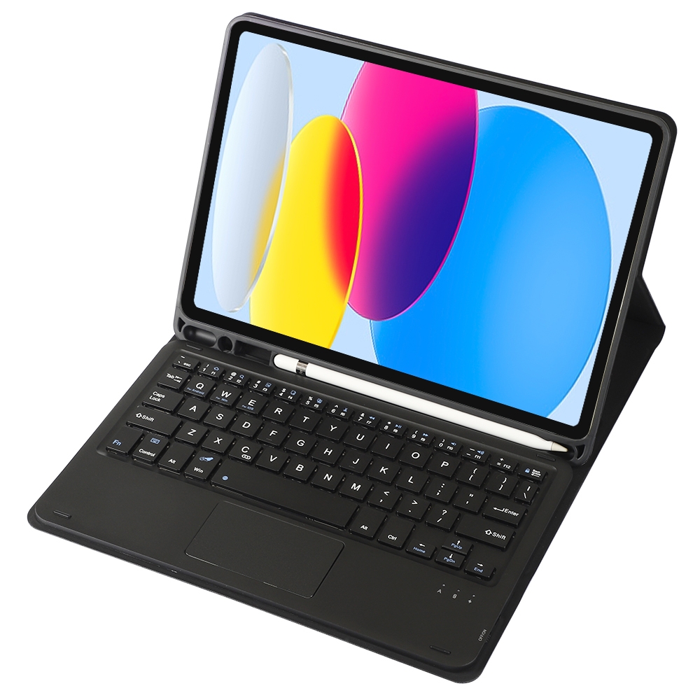 For iPad 10th Gen 10.9 2022 A10B-A Lambskin Texture Bluetooth Touch Keyboard Leather Tablet Case with Pen Slot(Black)_voghion.com
