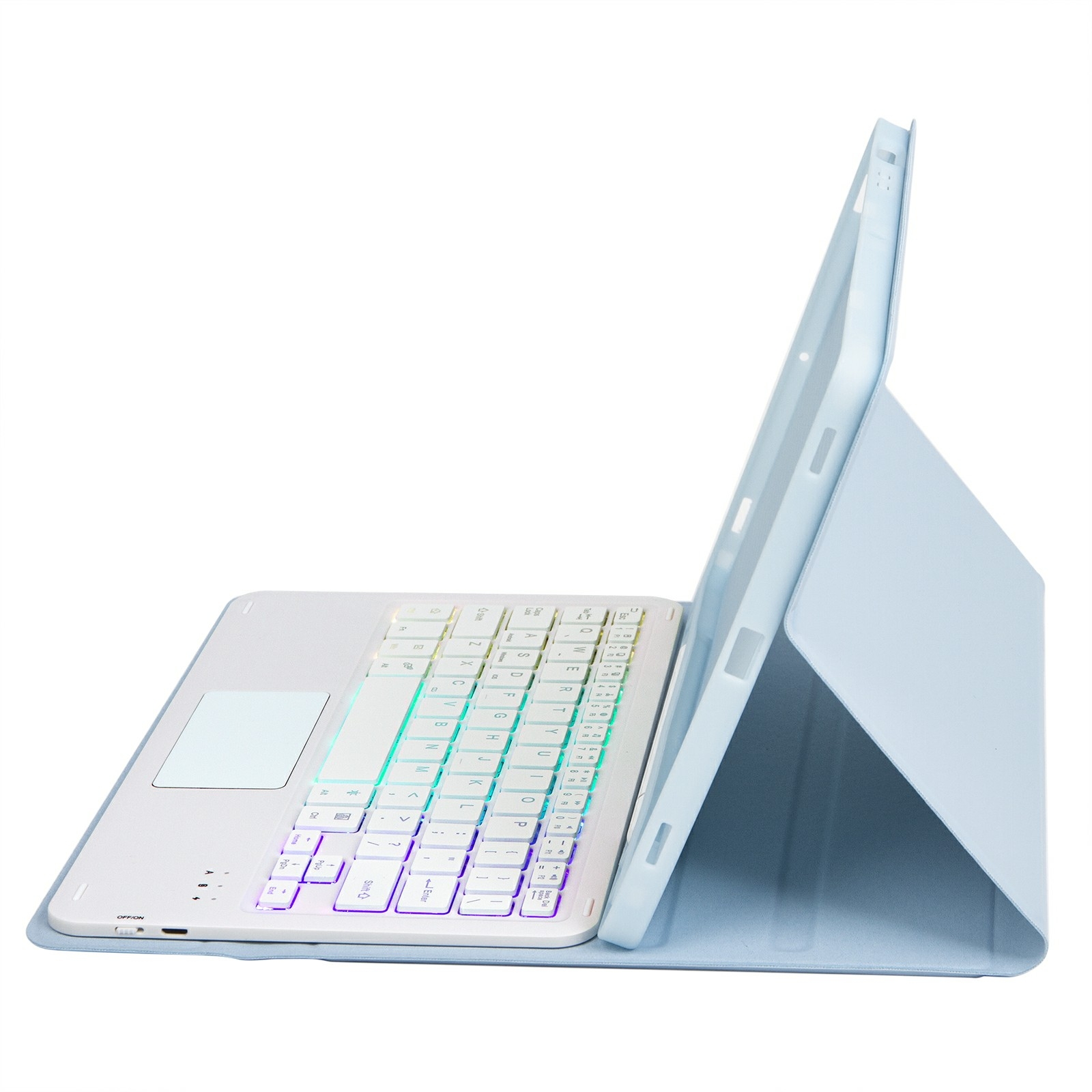 For iPad 10th Gen 10.9 2022 A10B-AS Lambskin Texture Backlight Bluetooth Touch Keyboard Leather Tablet Case with Pen Slot (Baby Blue)_voghion.com