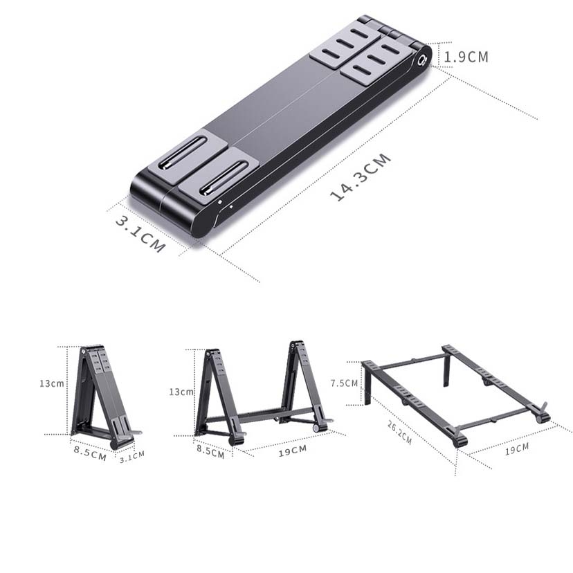 Metal Laptop Stand Computer Cooling Folding Mini Flat Raised Bracket(Silver)_voghion.com