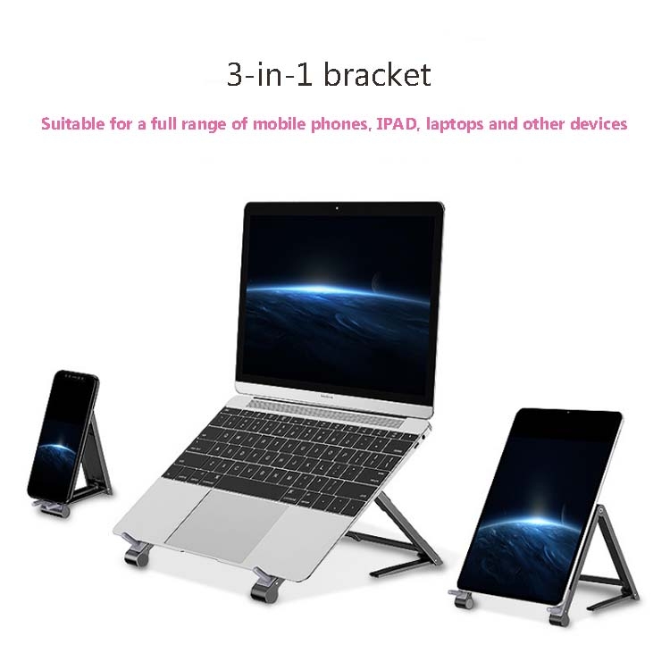 Metal Laptop Stand Computer Cooling Folding Mini Flat Raised Bracket(Silver)_voghion.com
